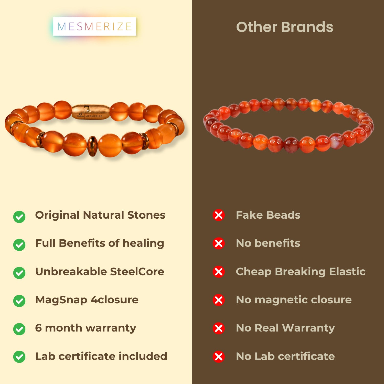 Empowering Carnelian Natural Stone Bracelet with MagSnap