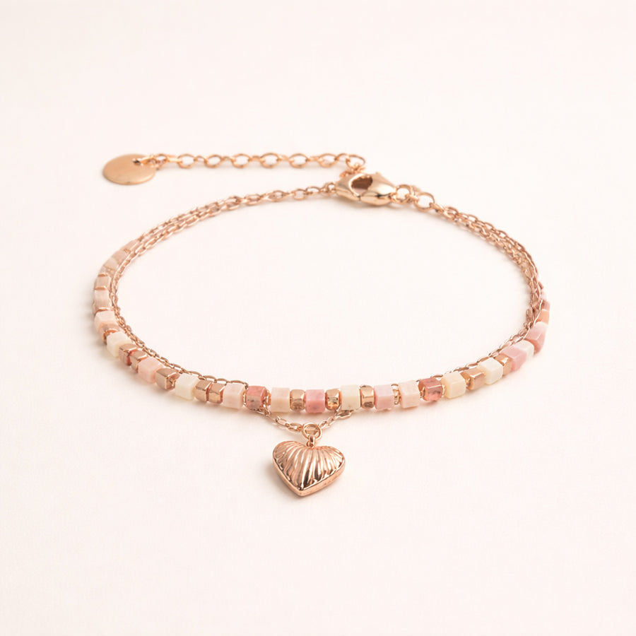 Roselle Layered Rose Gold Bracelet with Rhodochrosite Beads