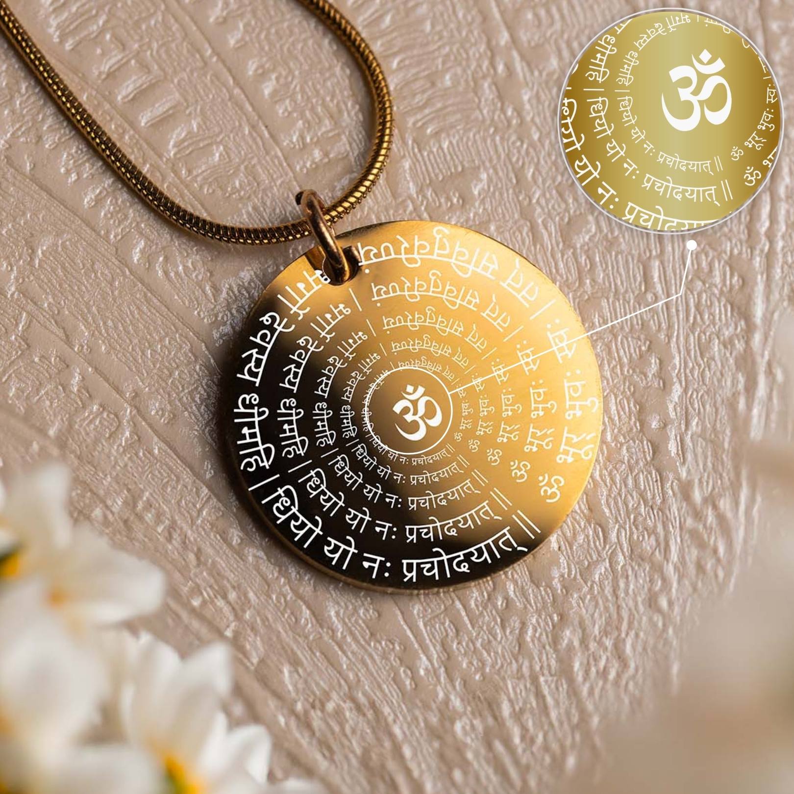 Radiant Gayatri Mantra Circle Gold Necklace