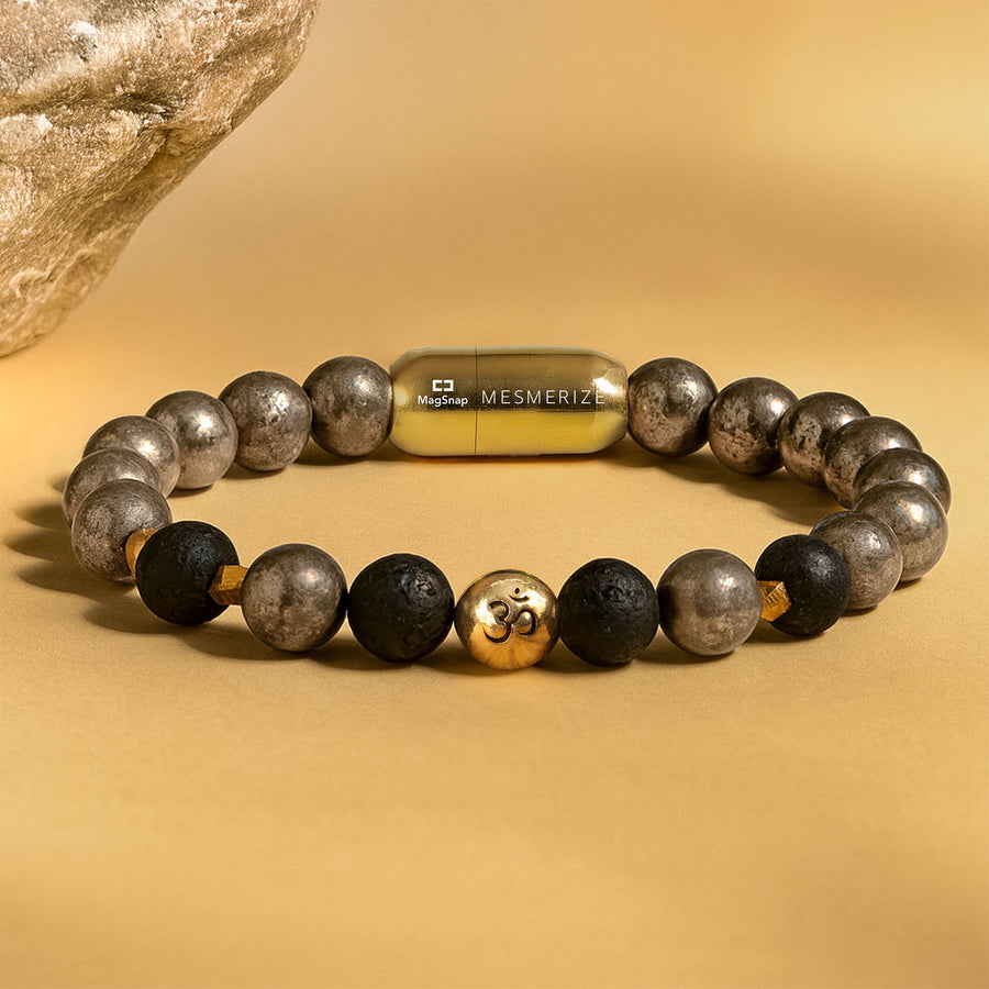 Pure 925 Silver Spiritual Om Pyrite Bracelet with Magsnap