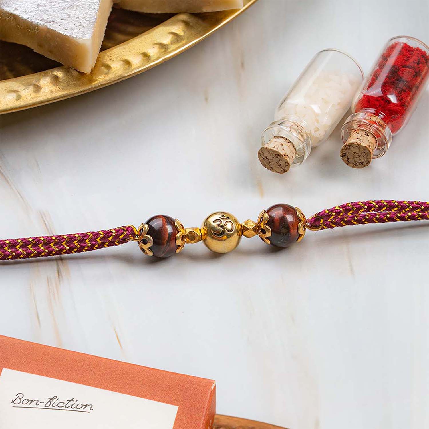 925 Sterling Silver Spiritual Om Natural Stone Rakhi