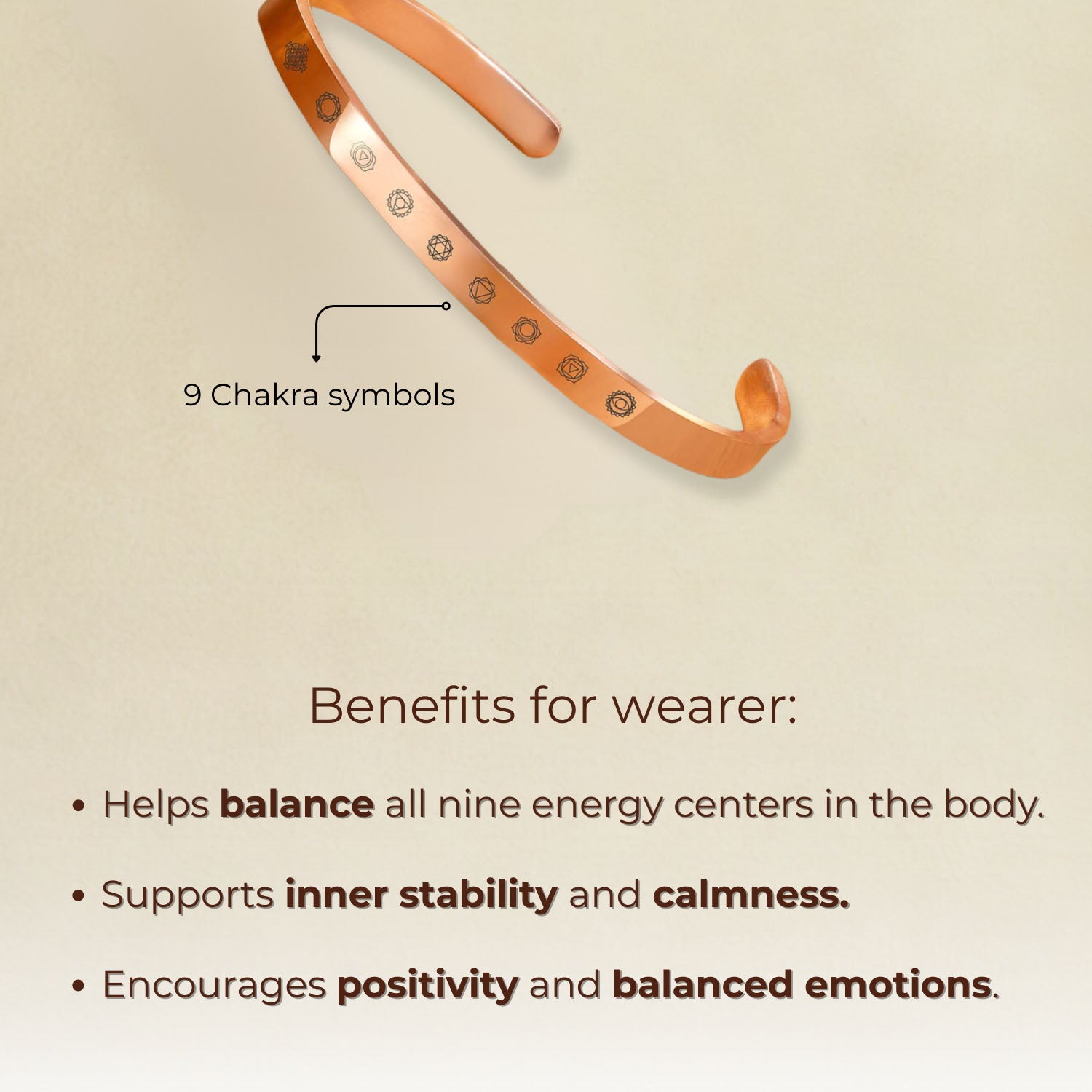 9 Chakra Gloss Cuff Adjustable Bracelet Gold