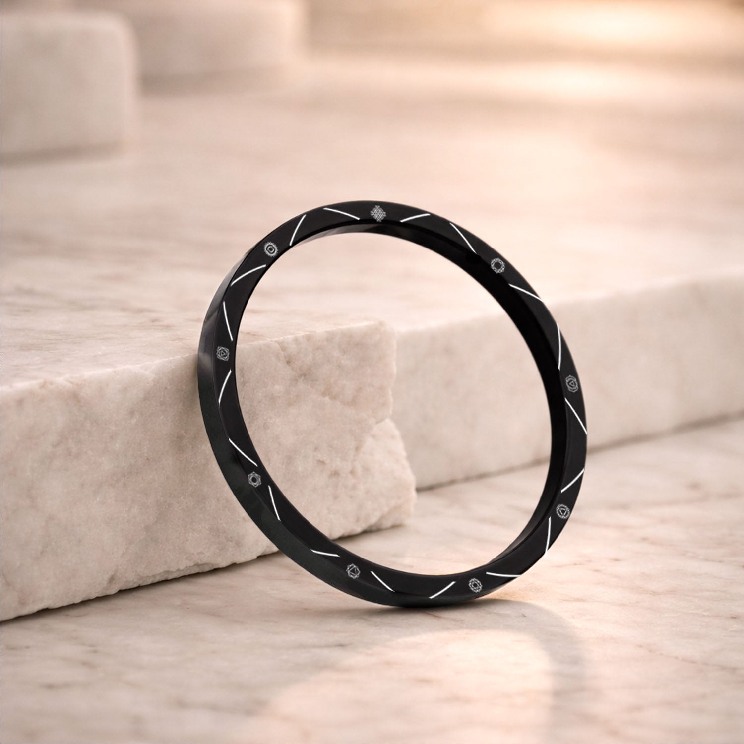 9 Chakra MicroCarved Classic Round Kada Black