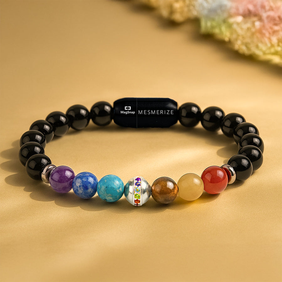 Pure 925 Silver Balance 7 chakra Natural Stone Bracelet With MagSnap