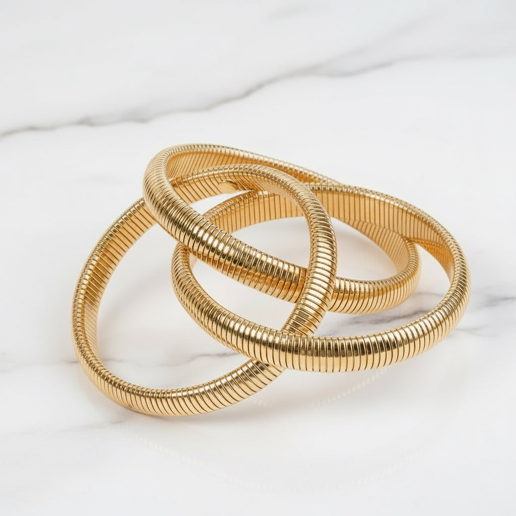 Amara Triple Layered 18k Gold Bangle Bracelet