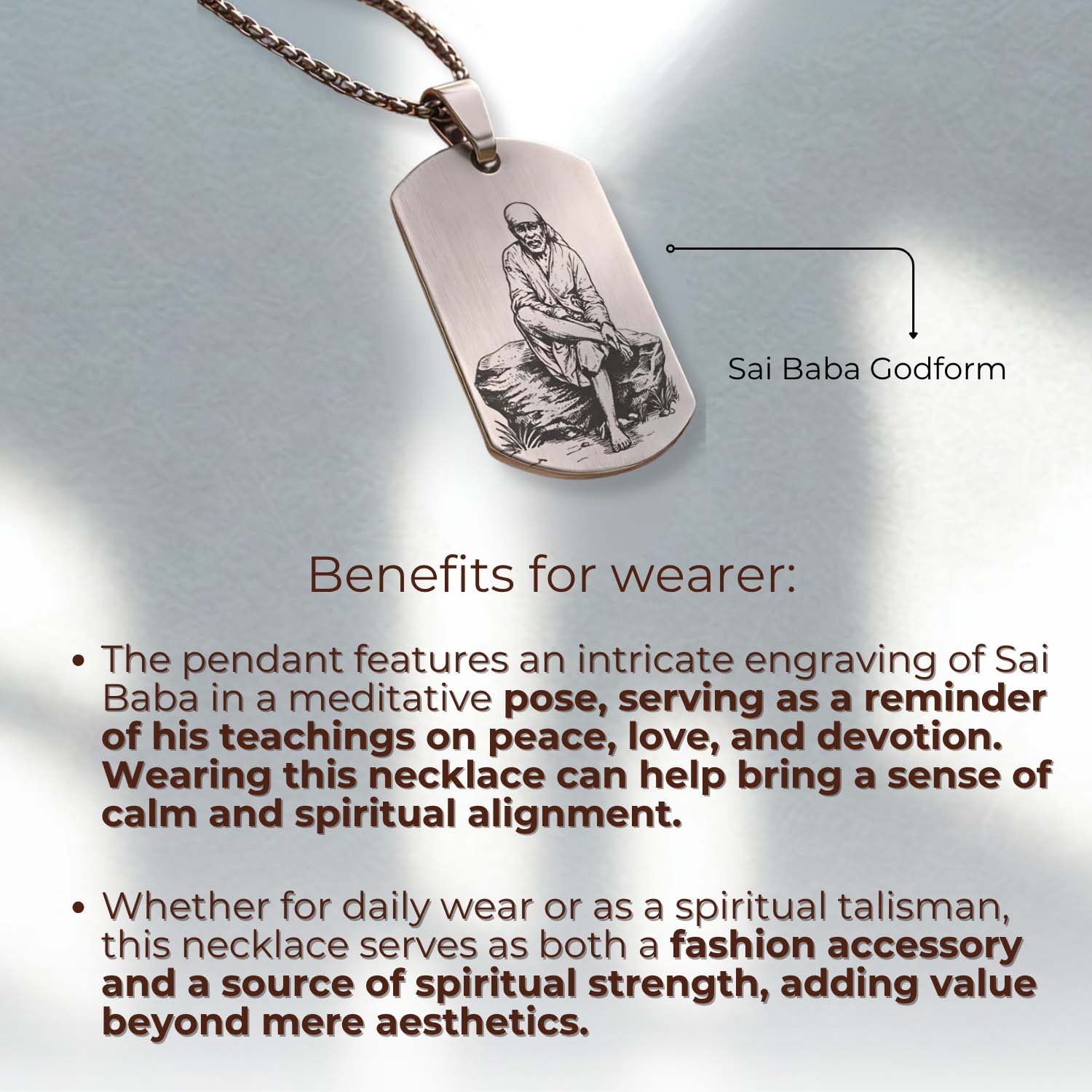 Divine Sai Baba Godform Tag Necklace Silver