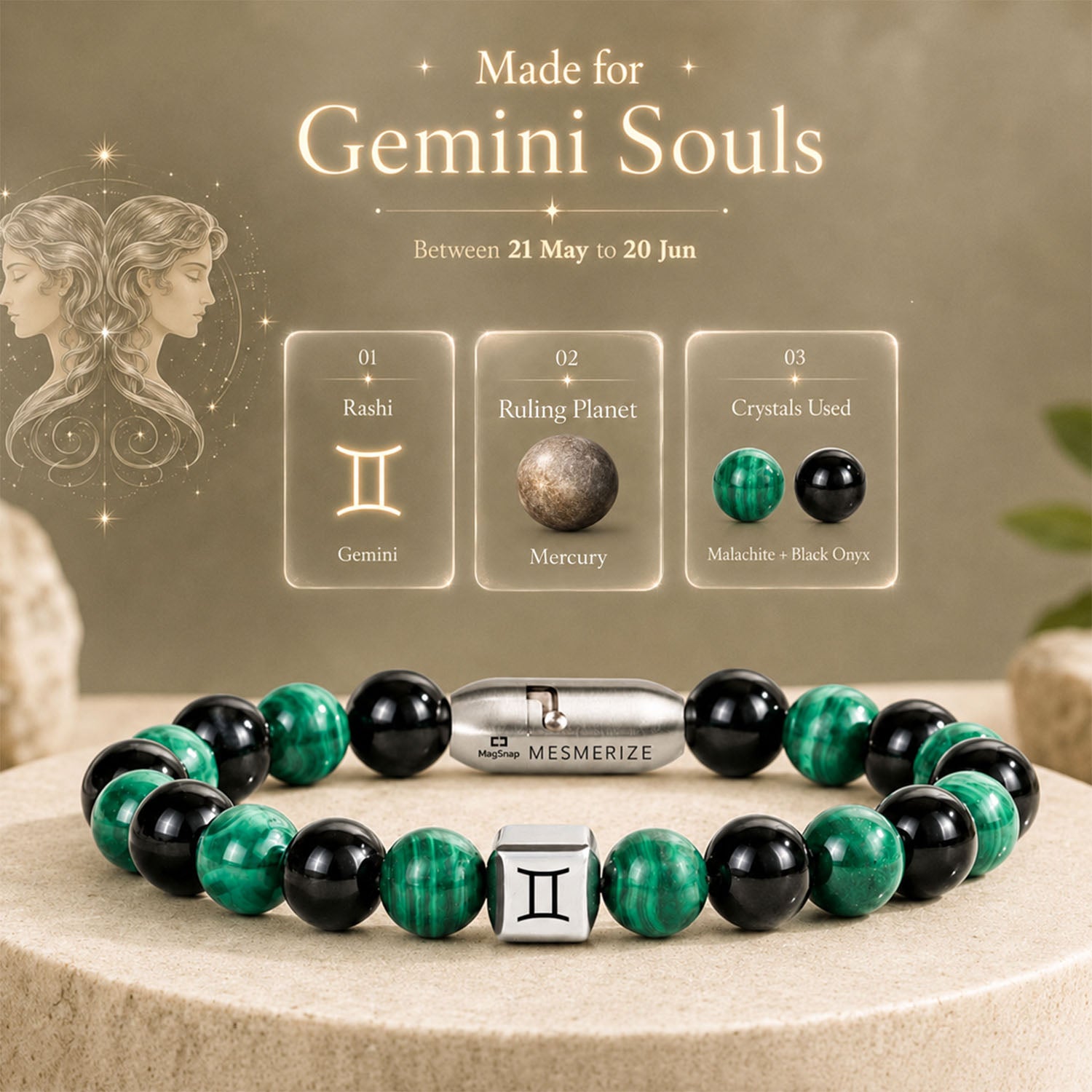 Gemini (Mithun) Zodiac Stone Bracelet with MagSnap 4