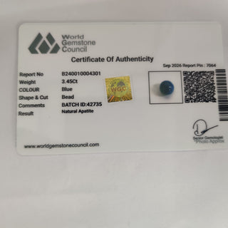 Blue Apatite lab certificate 14