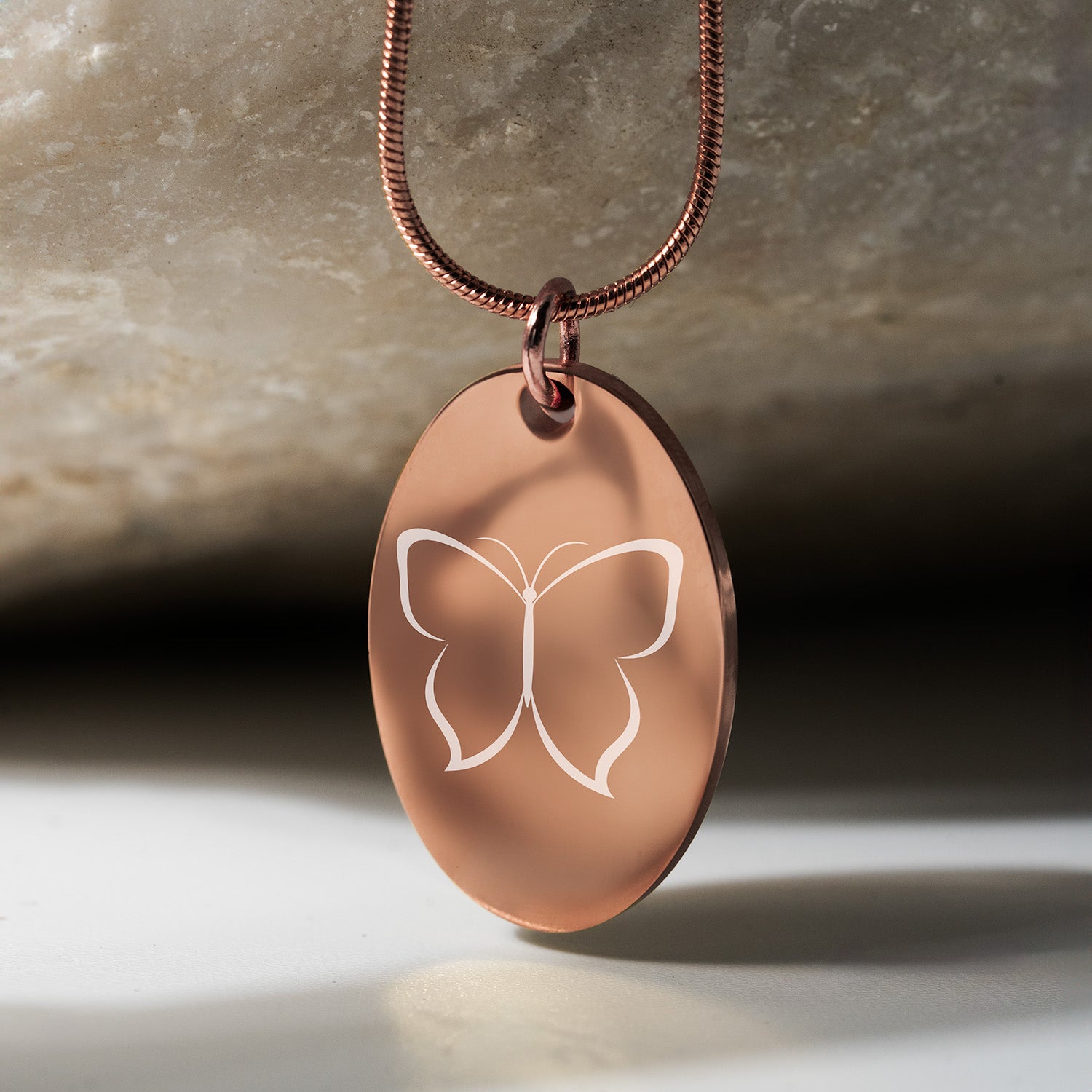 Butterfly Oval Necklace Rose Gold