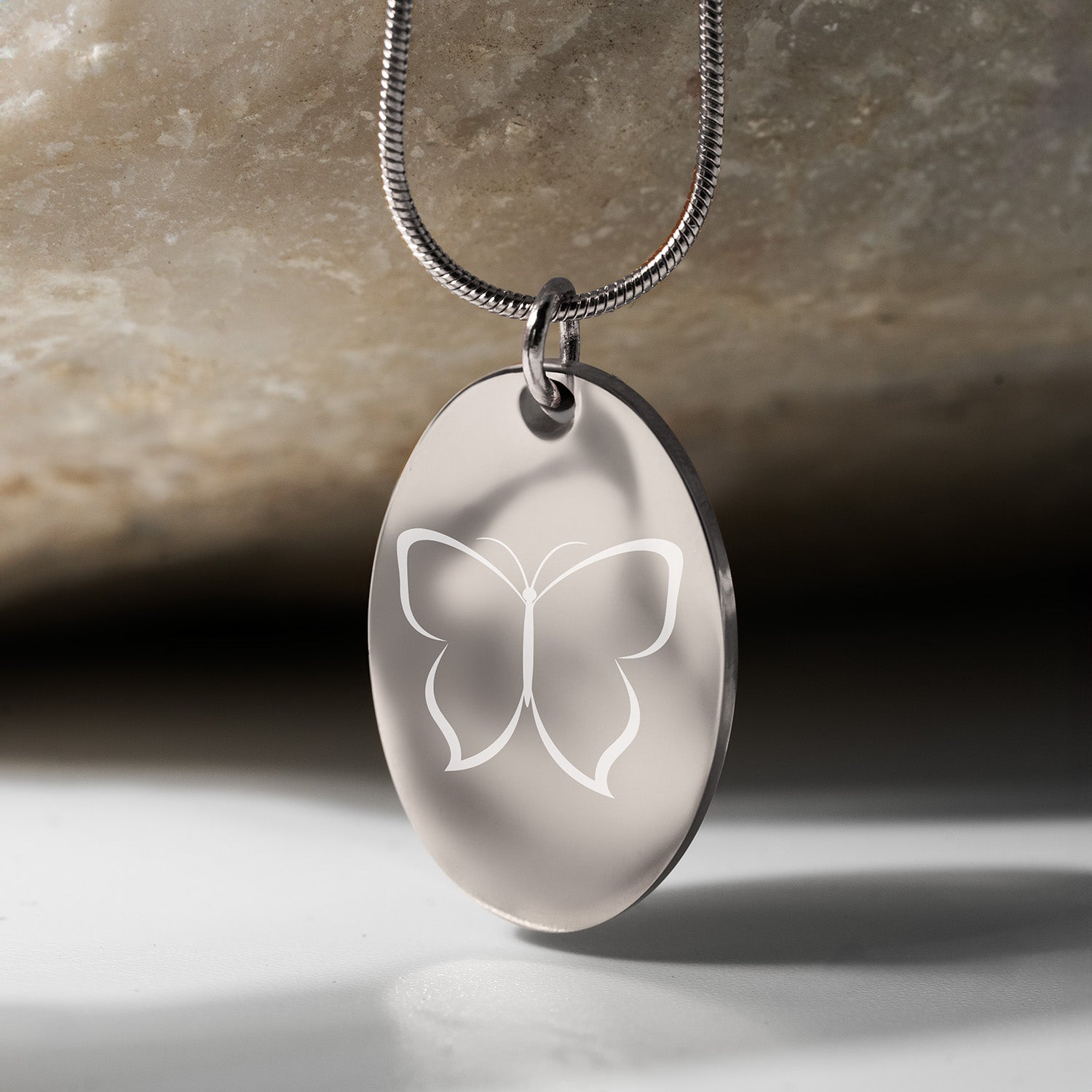 Butterfly Oval Necklace Silver