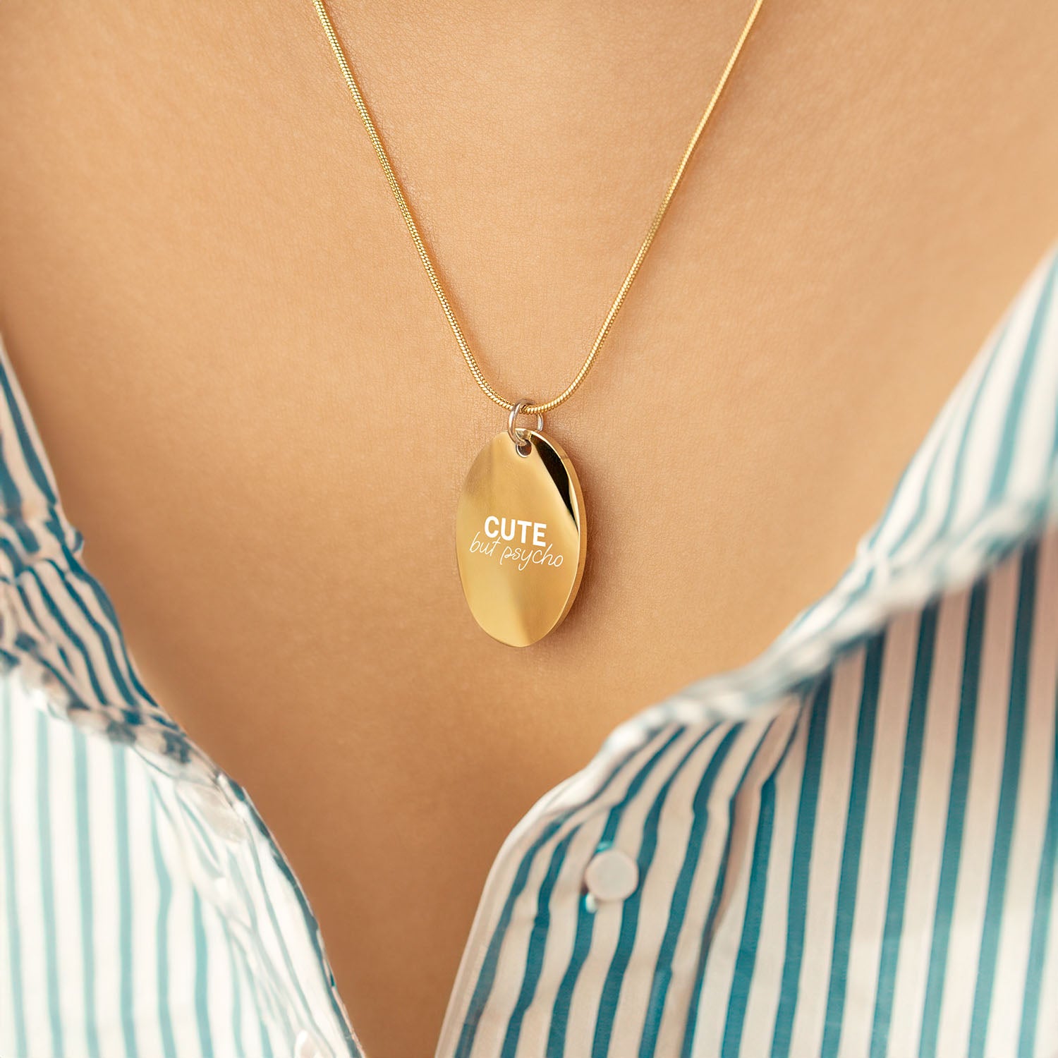 Cute But Psycho Oval Necklace Gold