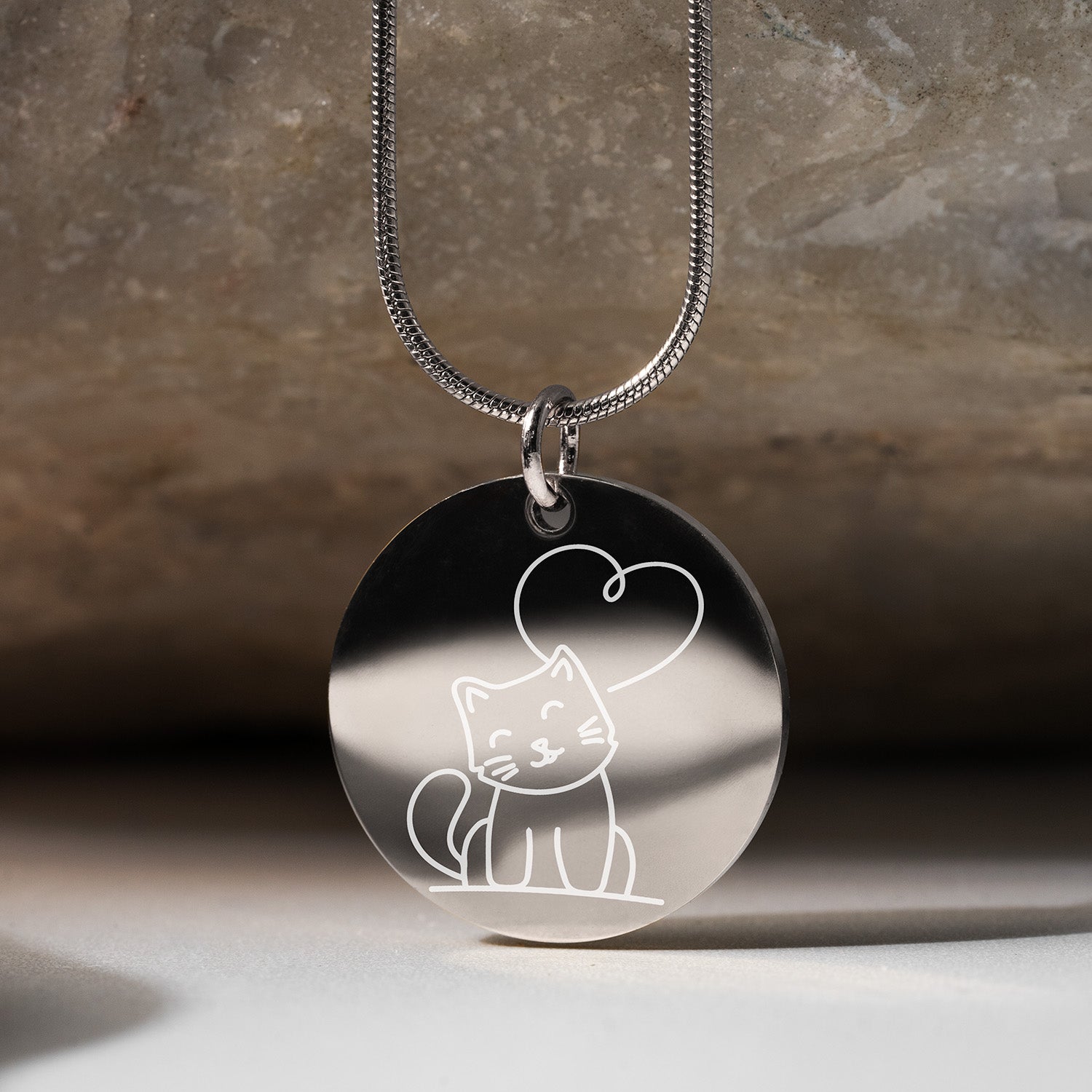 Cute Cat Circle Necklace Silver 