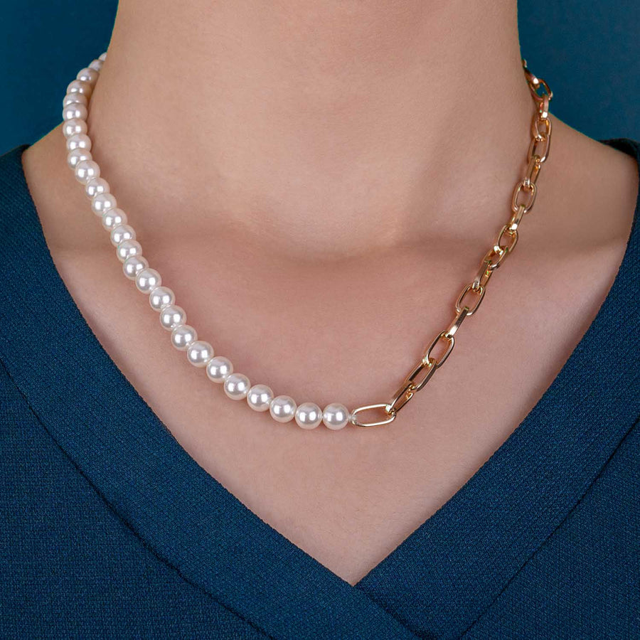 Rose Gold Linked Shell Pearl Necklace