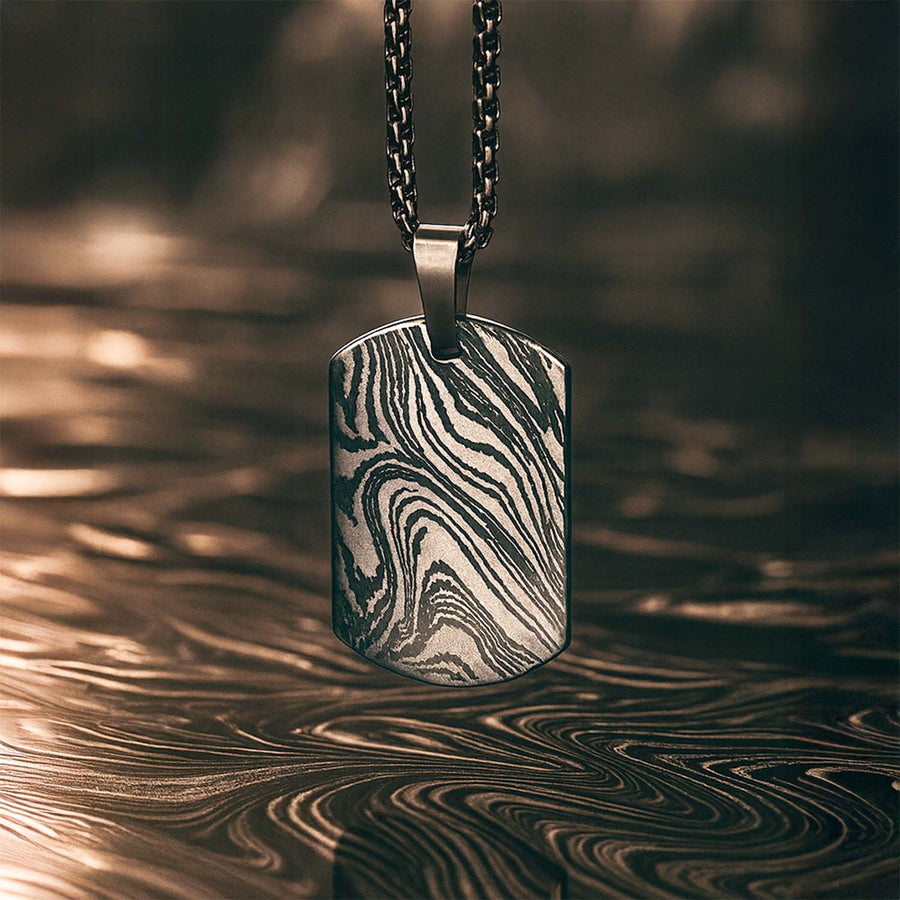 Damascus Steel Dog Tag Necklace