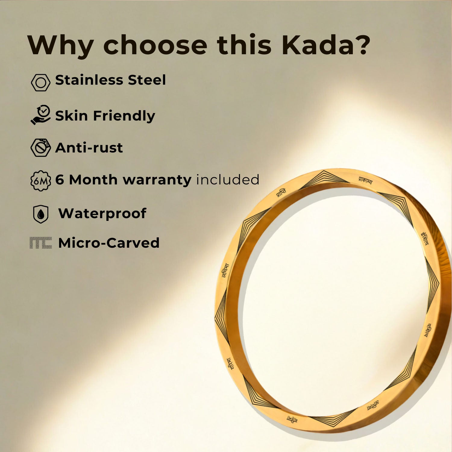 12 Jyotirling MicroCarved Classic Round Kada Gold