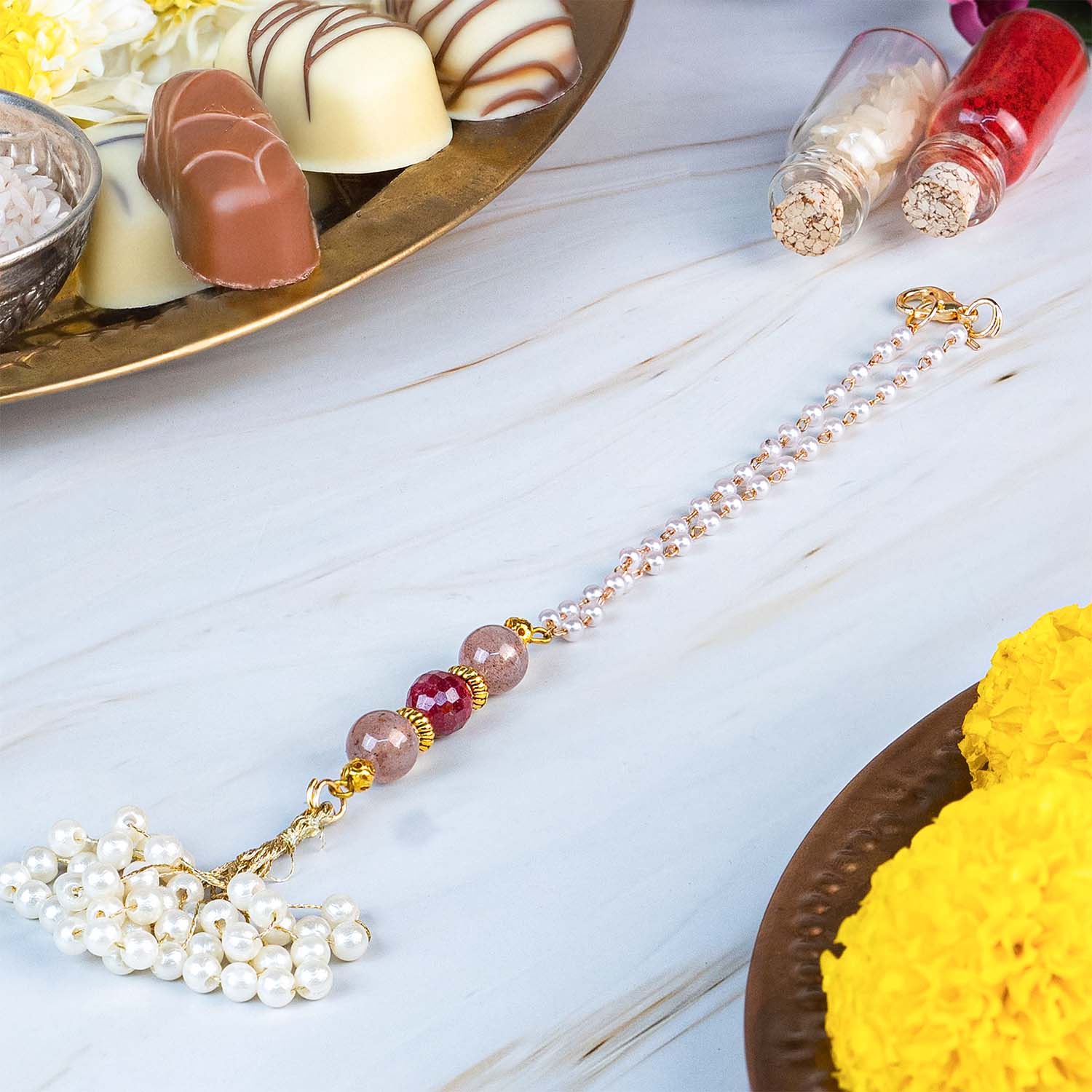 Fiery Ruby Natural Stone Lumba Rakhi