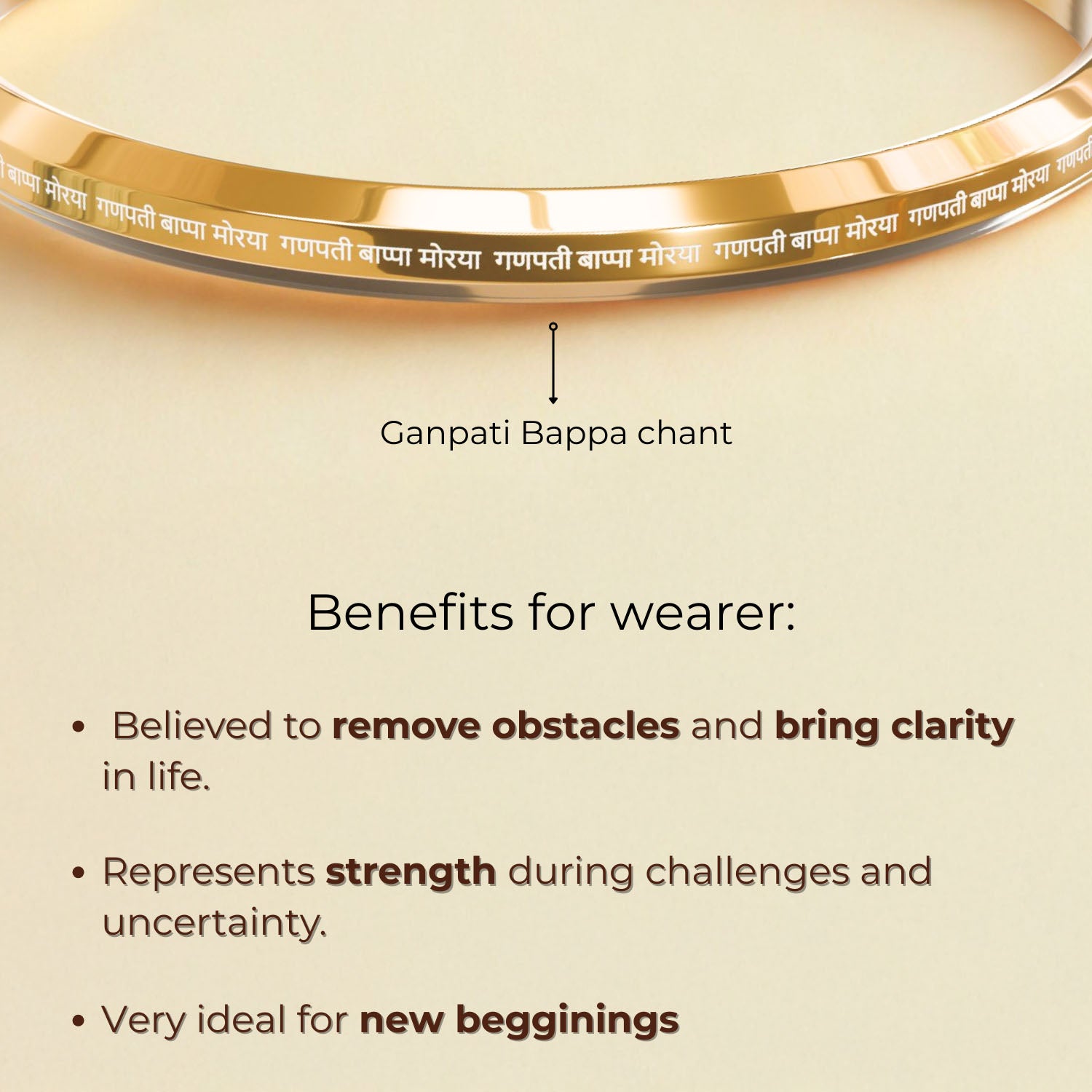 Ganpati Bappa Morya MicroCarved Round Kada Gold