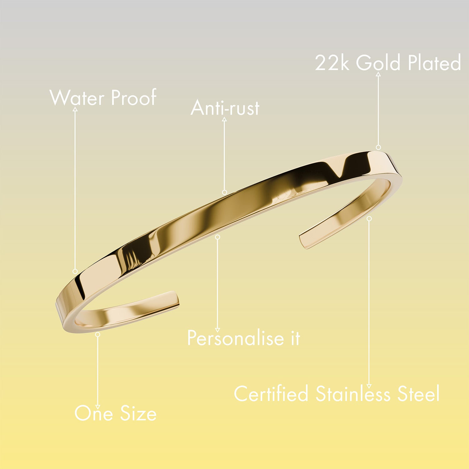 Non Personalised Gold Cuff Kada Bracelet