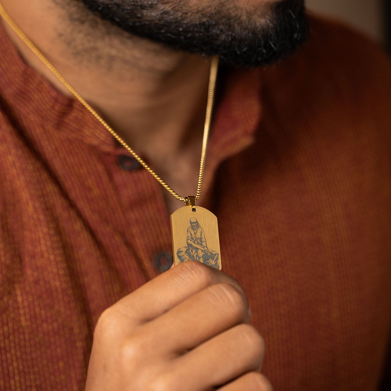 Divine Sai Baba Godform Tag Necklace Gold