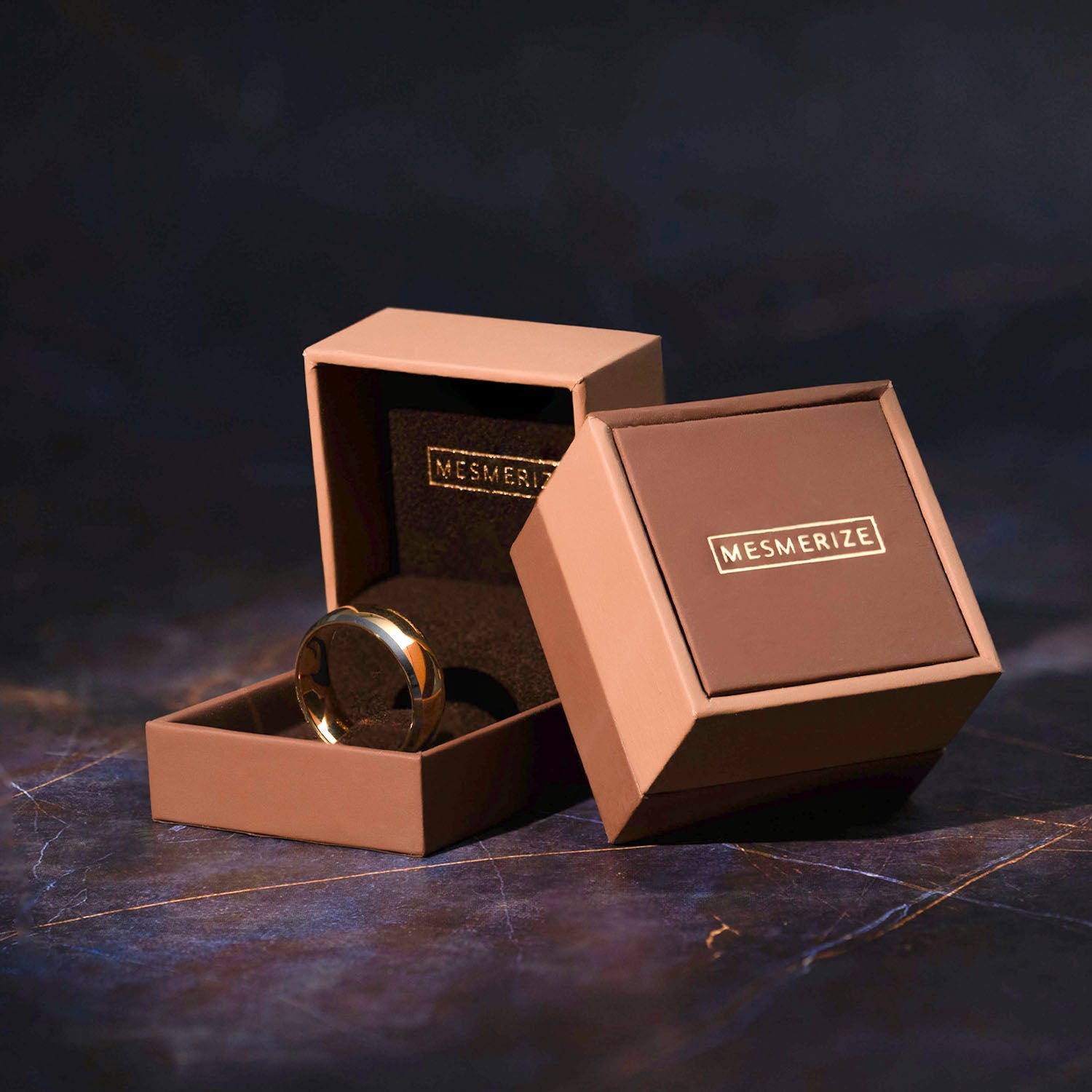 Gold in Silver Inlay Tungsten Carbide Band Ring