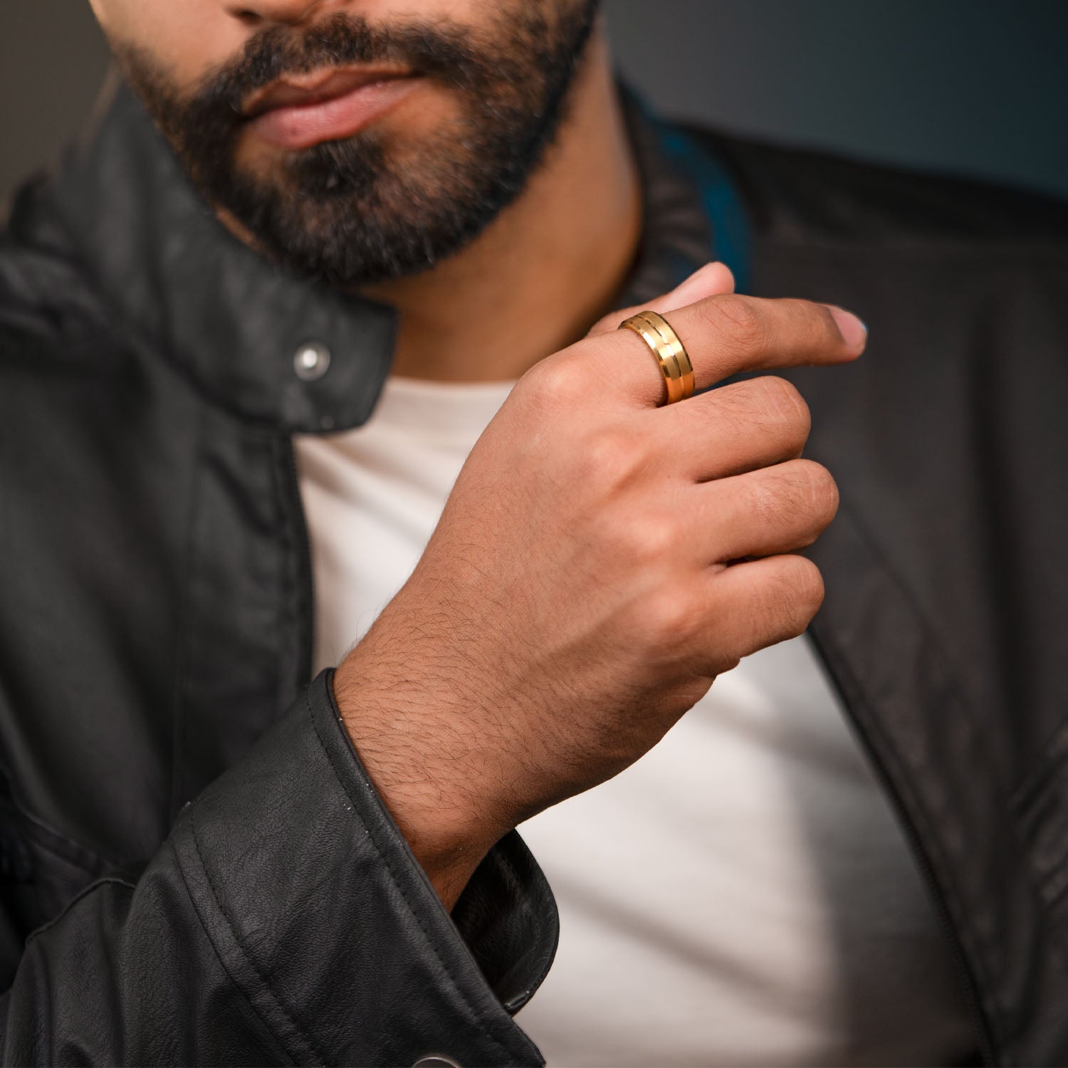 Gold on Gold Streak Tungsten Carbide Band Ring