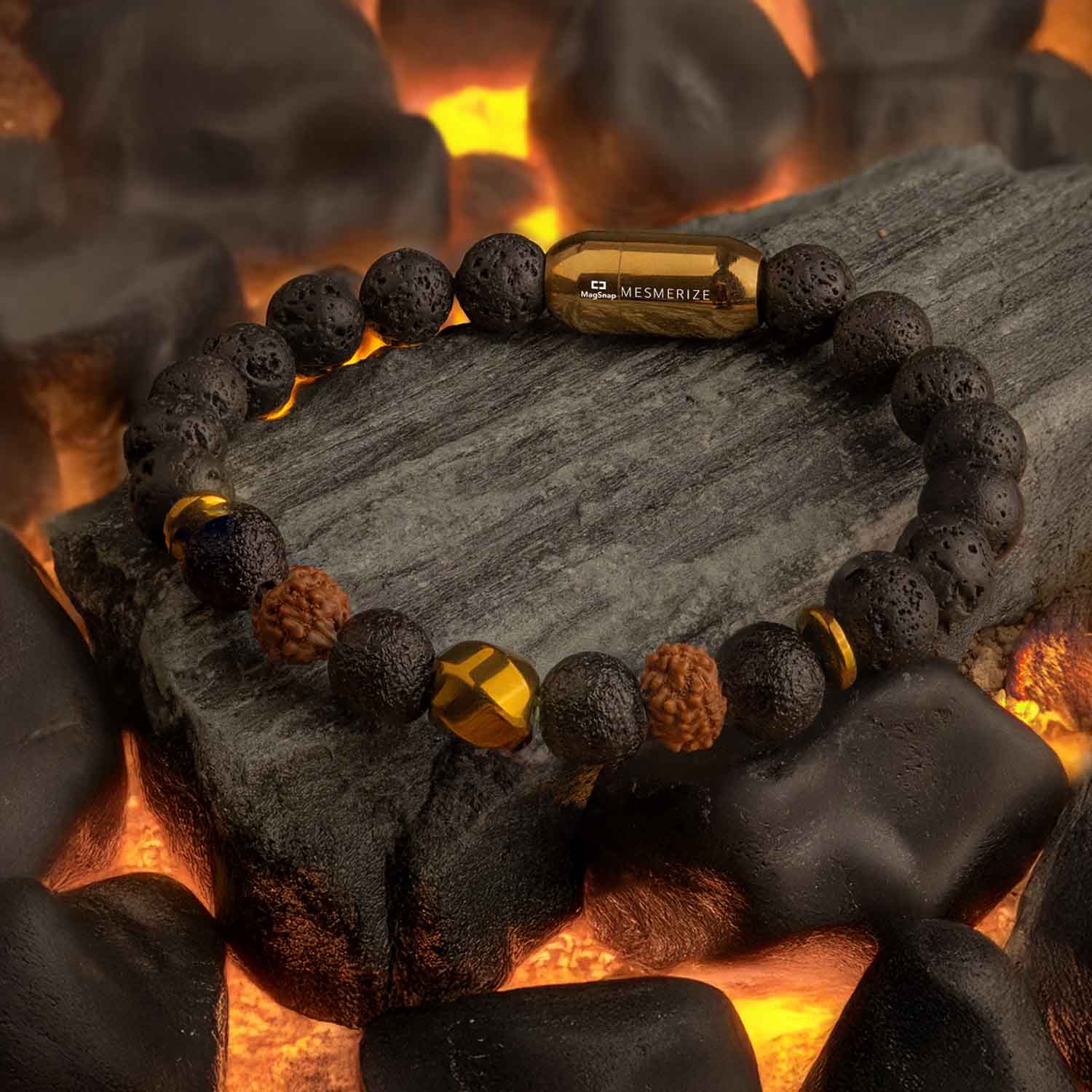 Grounded Rudraksh Natural Stone Bracelet With MagSnap2