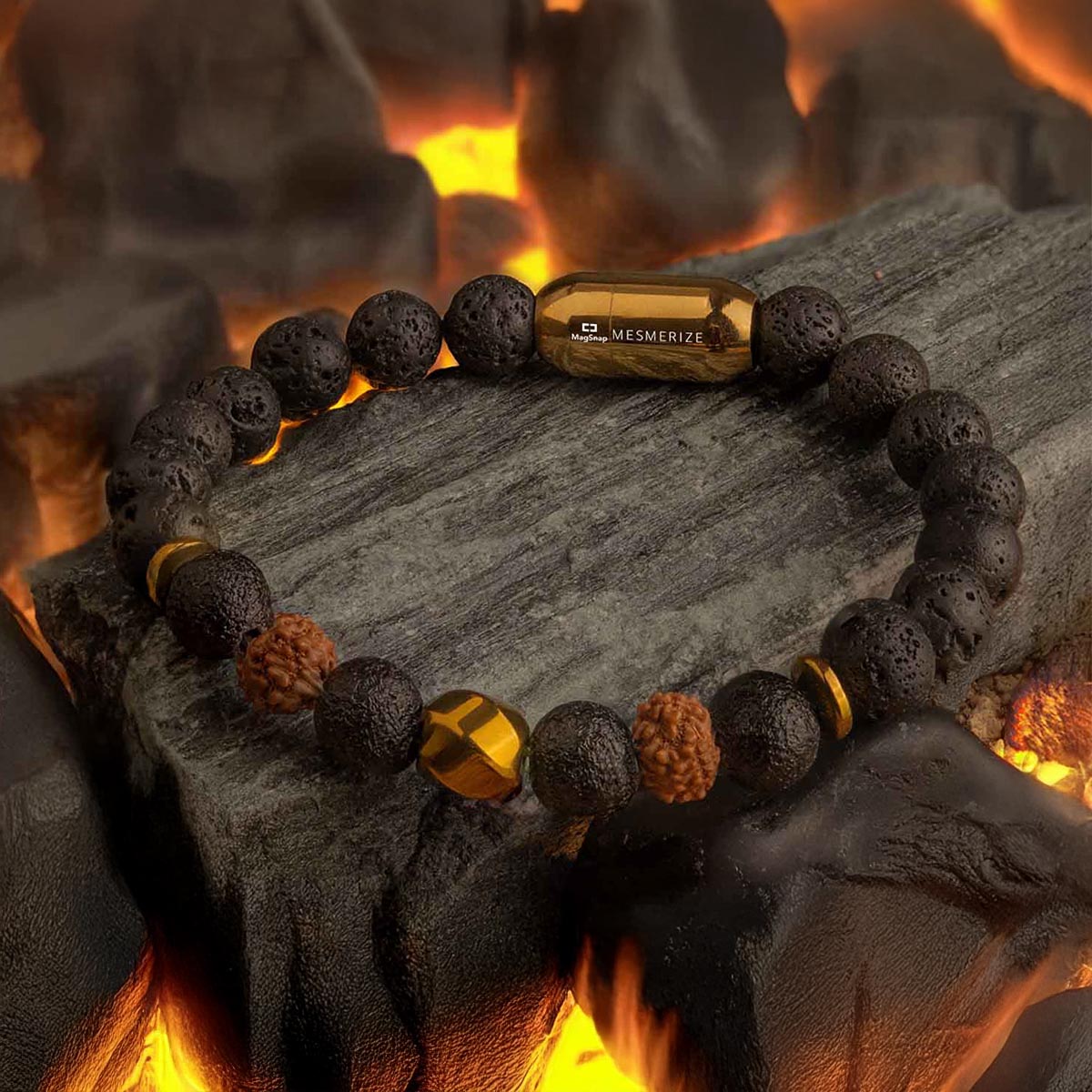 Grounded Rudraksh & Saffordite Natural Stone Bracelet With MagSnap 2