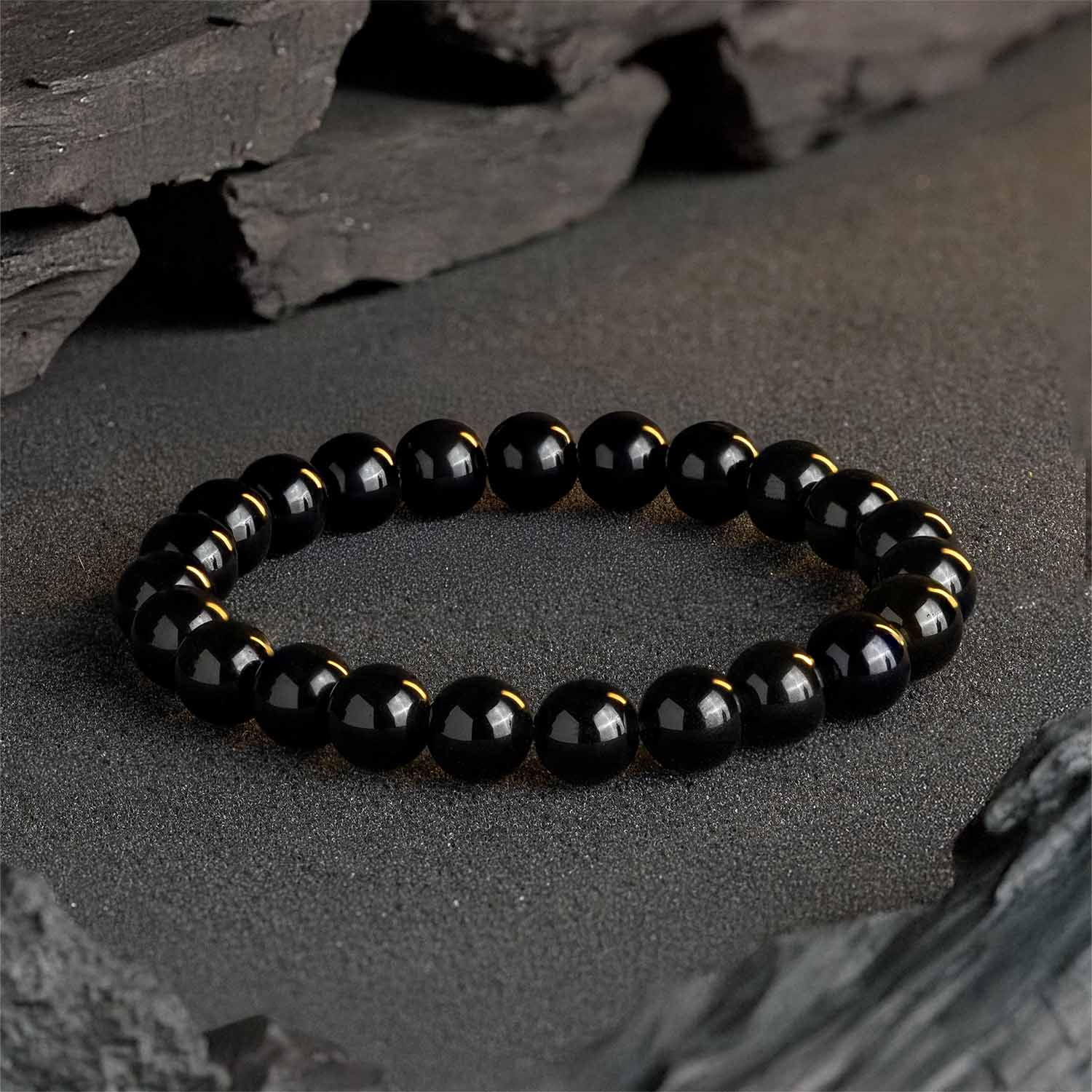 Grounding Black Obsidian Natural Stone Elastic Bracelet