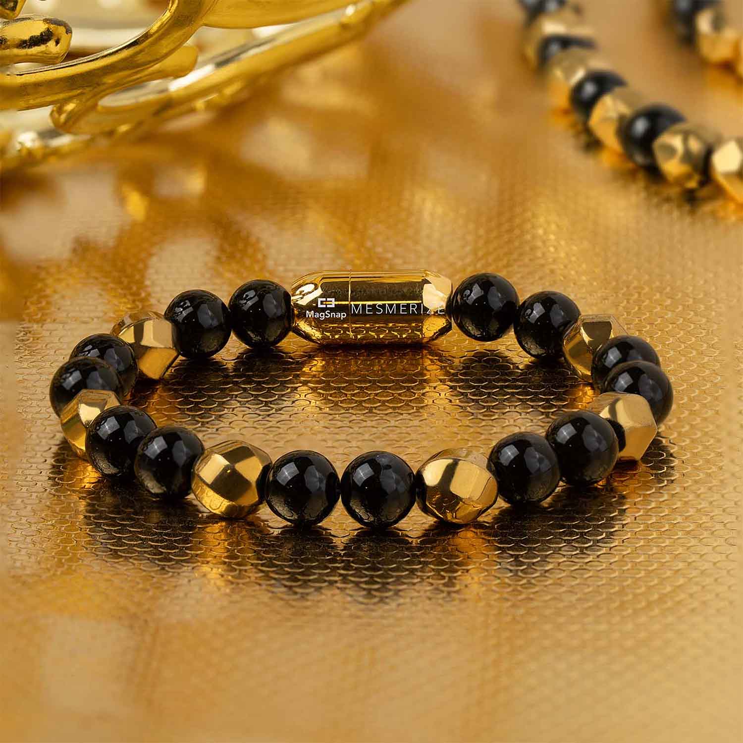 Guardian Gold Hematite & Gloss Onyx Natural Stone Bracelet with Magsnap 2