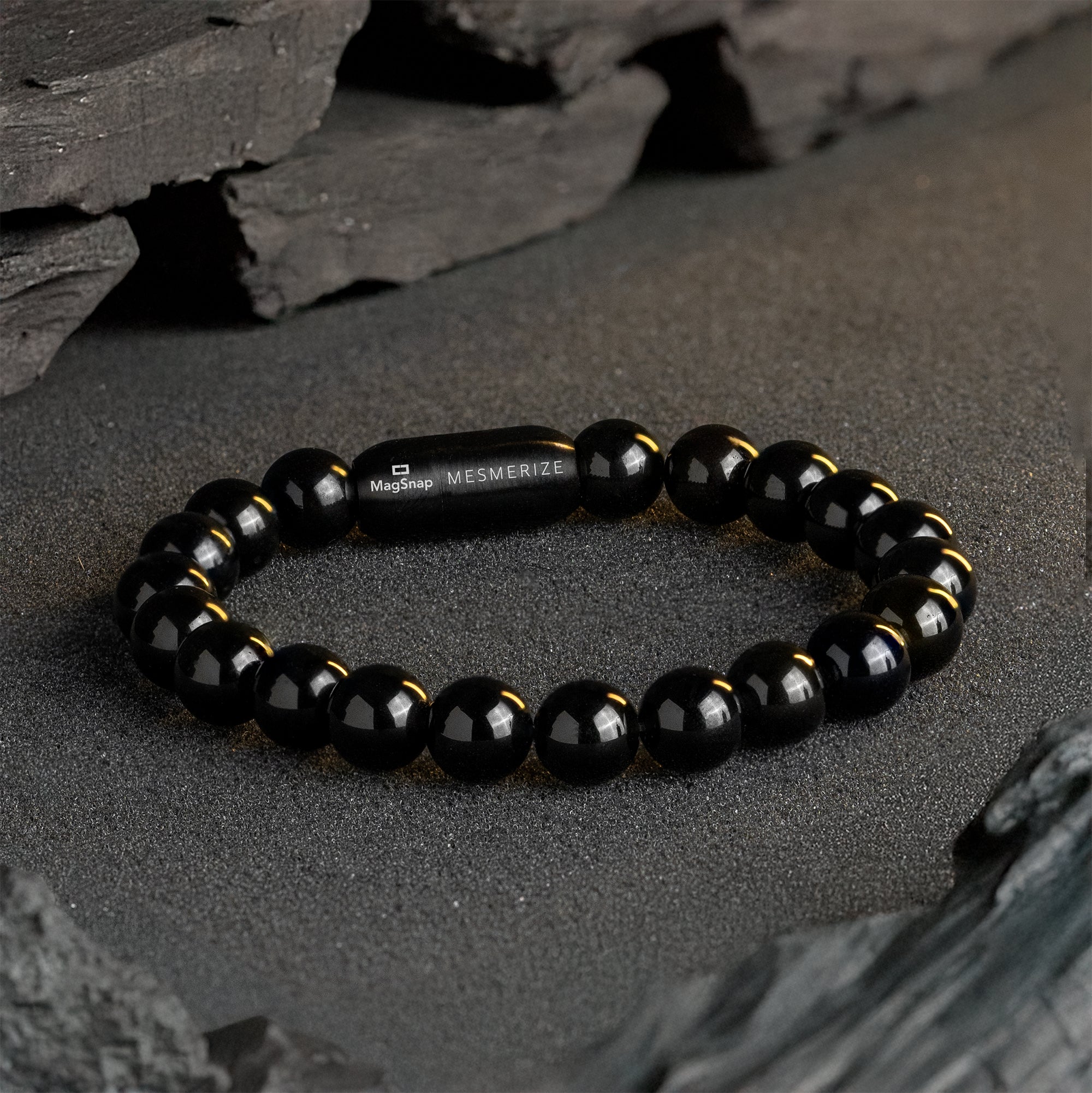 Grounding Black Obsidian Natural Stone Bracelet with MagSnap