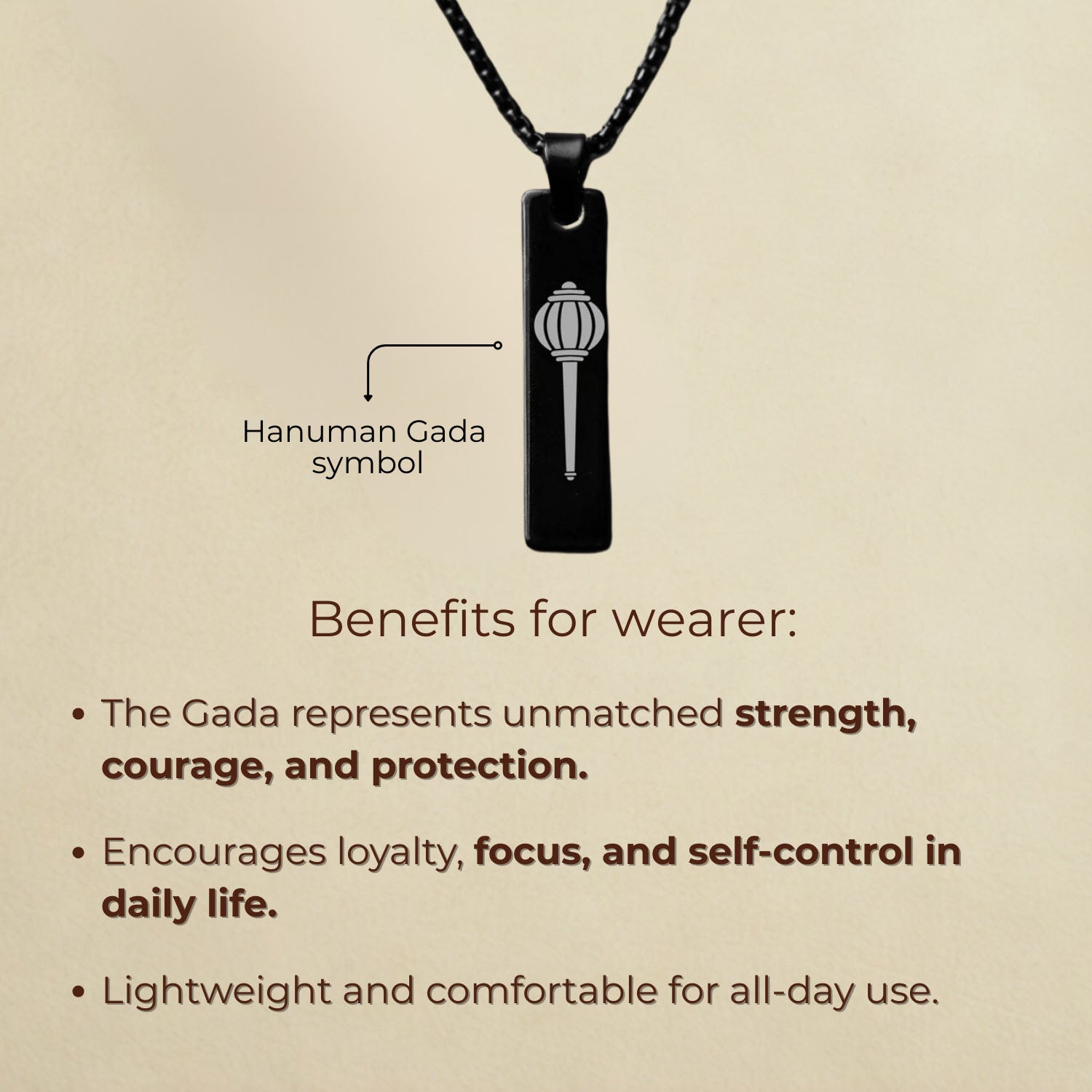 Gold Hanuman Gada Spiritual Mini Bar Necklace