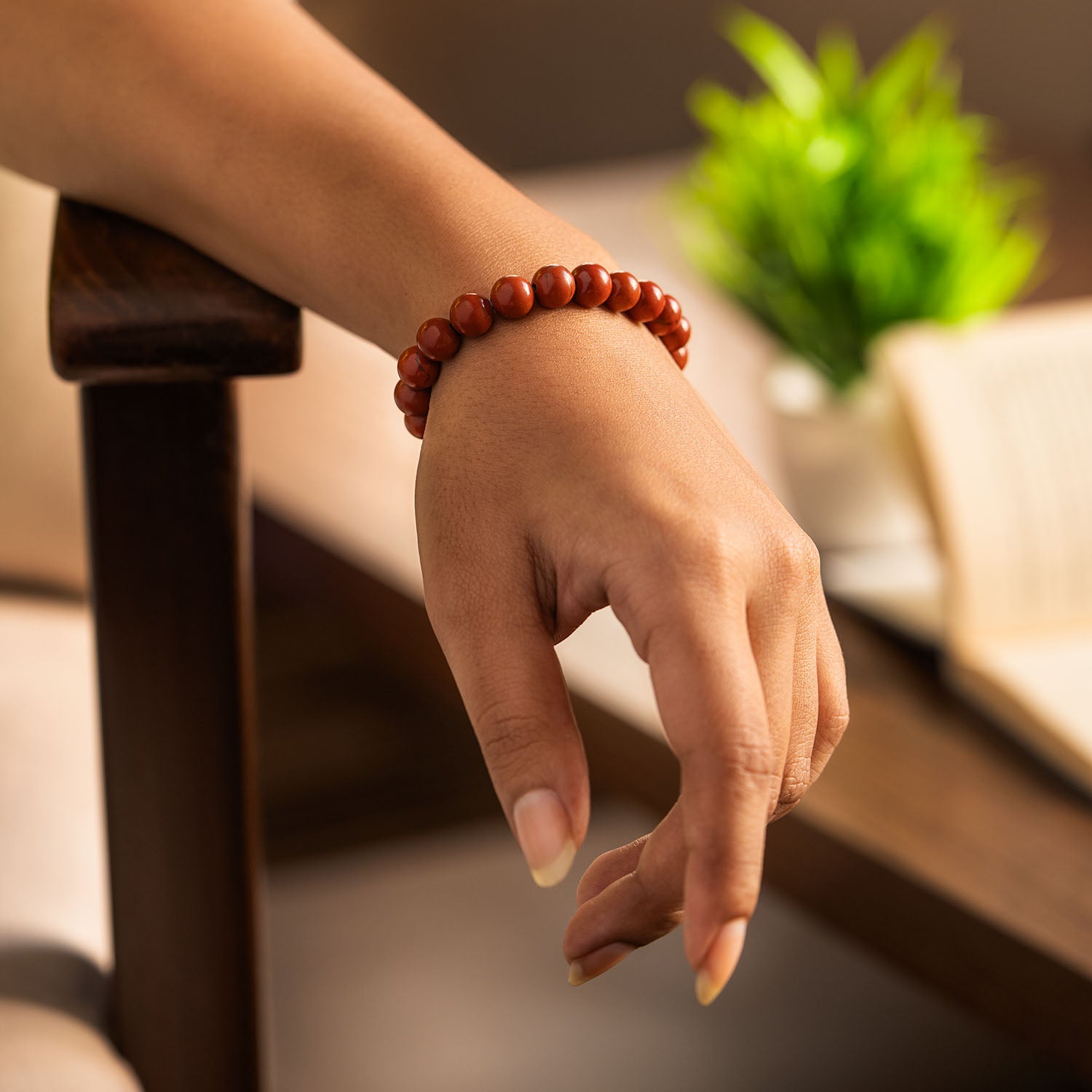 Inner Strength Red Jasper Natural Stone Elastic Bracelet