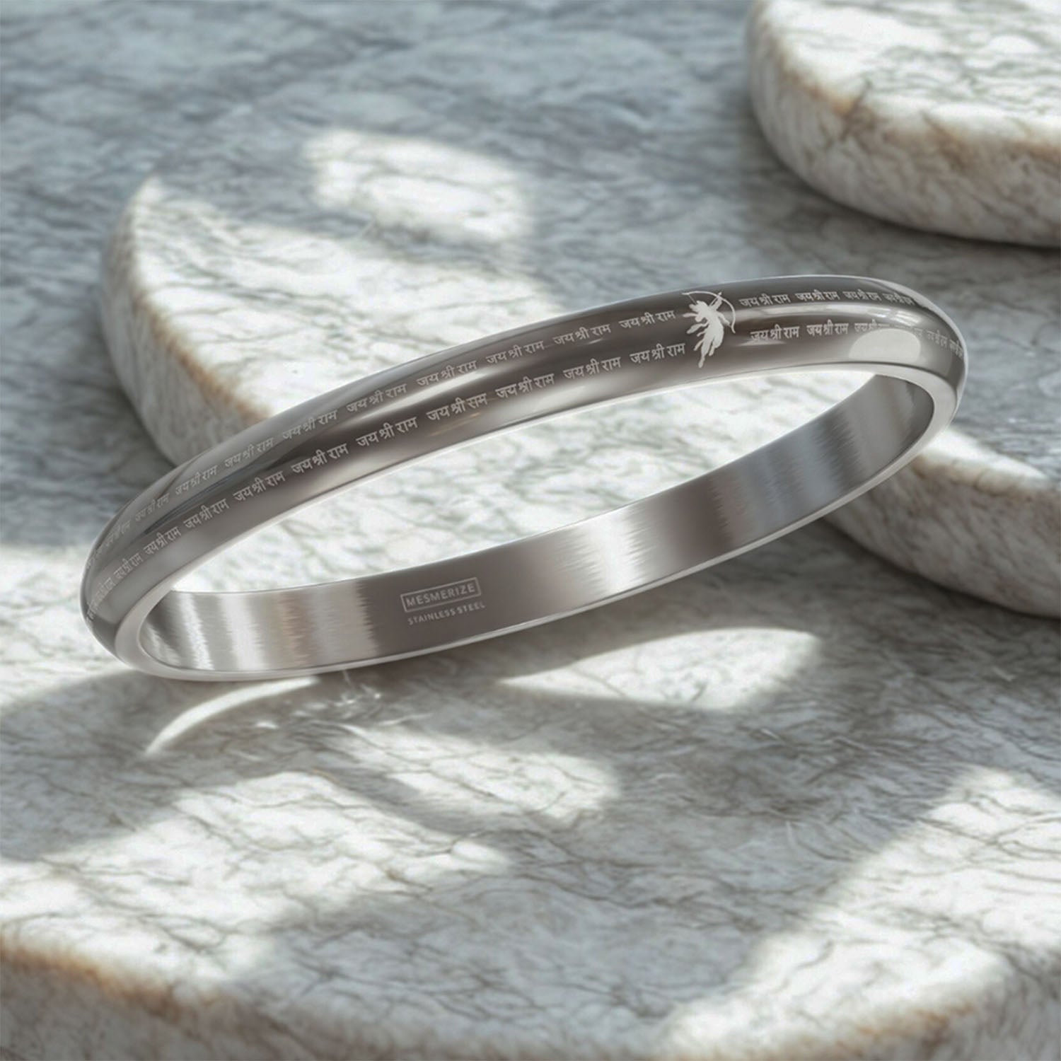 Jai Shree Ram MicroCarved Round Curved Kada Silver