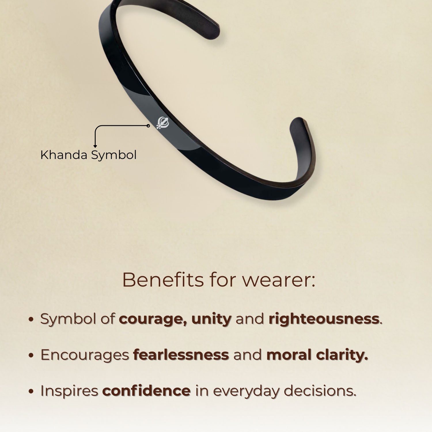 Khanda Gloss Cuff Adjustable Bracelet Black