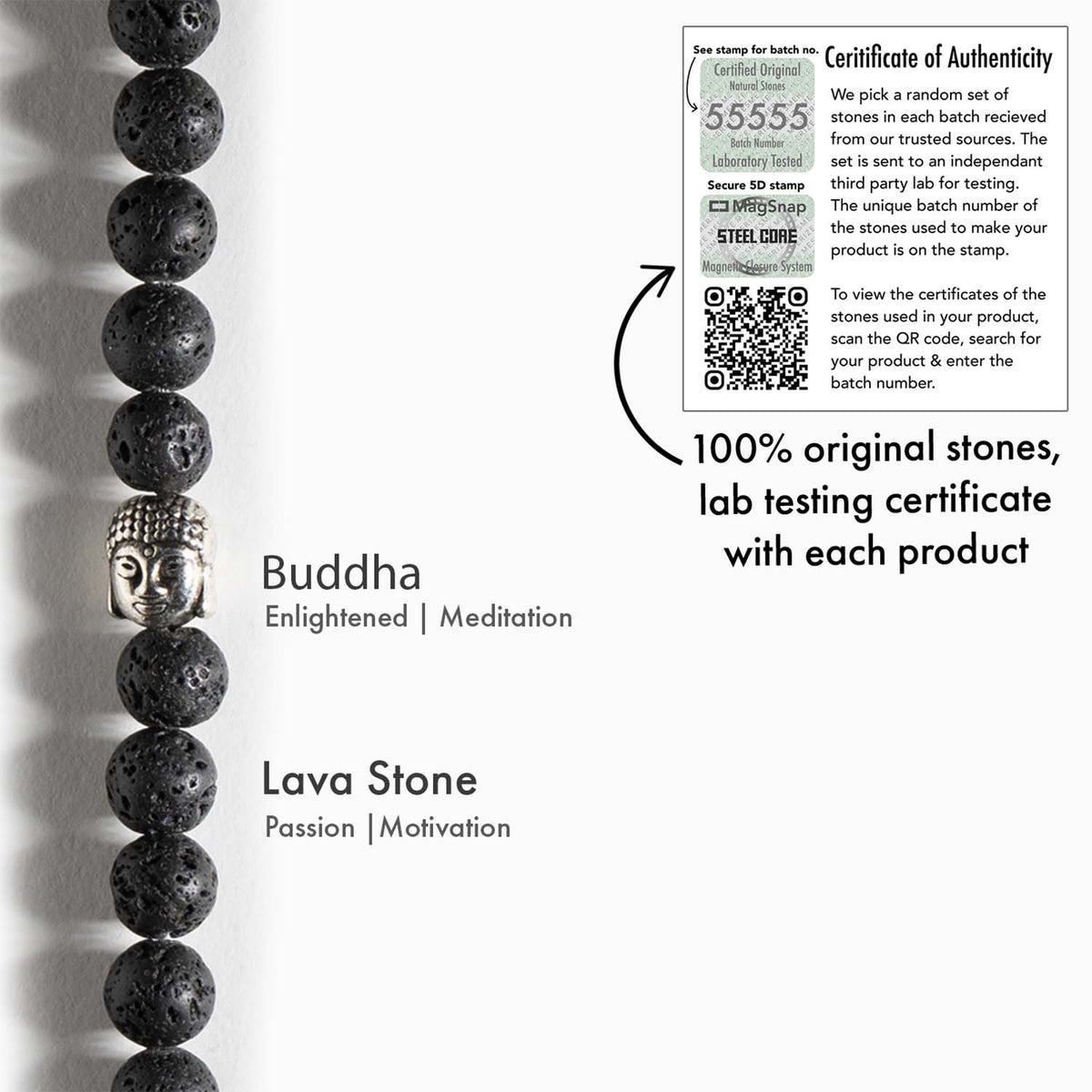 Lava Natural Stone Buddha Bracelet with MagSnap 2