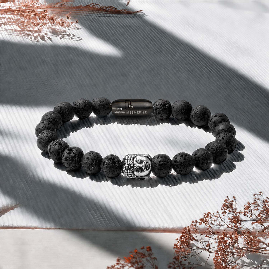 Lava Natural Stone Buddha Bracelet with MagSnap