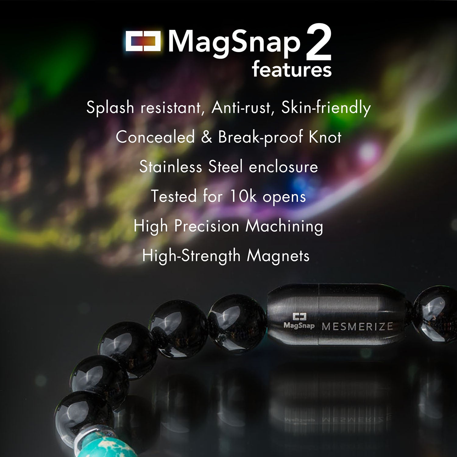 Strength Gloss Onyx 11 Chakra Natural Stone Bracelet with Magsnap 2