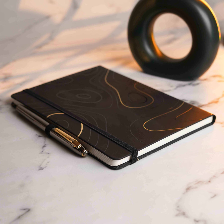 Matte Black Diary with Pyrite MagSnap Roller Ball Pen with Stylus