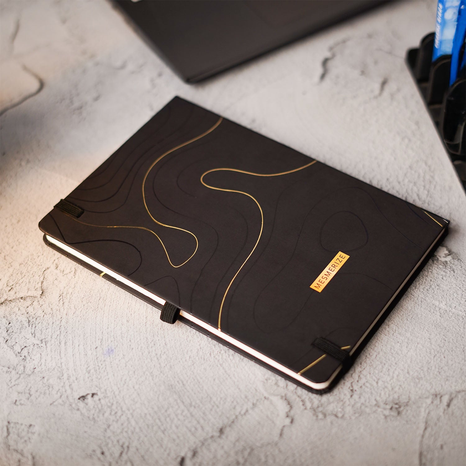 Matte Black Foil Print Diary with Pen