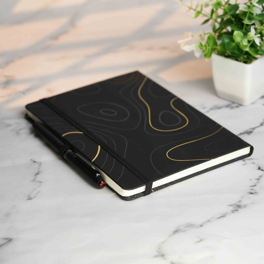 Matte Black Diary with Matte Black Garnet MagSnap Roller Ball Pen with Stylus