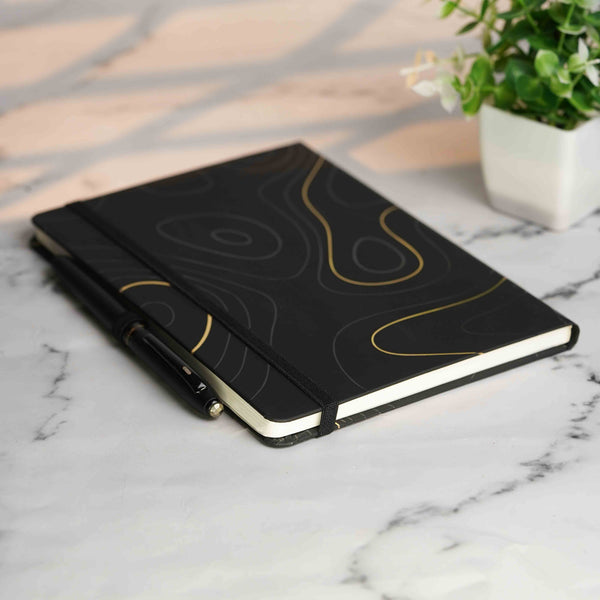Matte Black Notebook with Ultra Matte Black Pyrite 2 in 1 MagSnap Roller Ball Pen with Stylus None