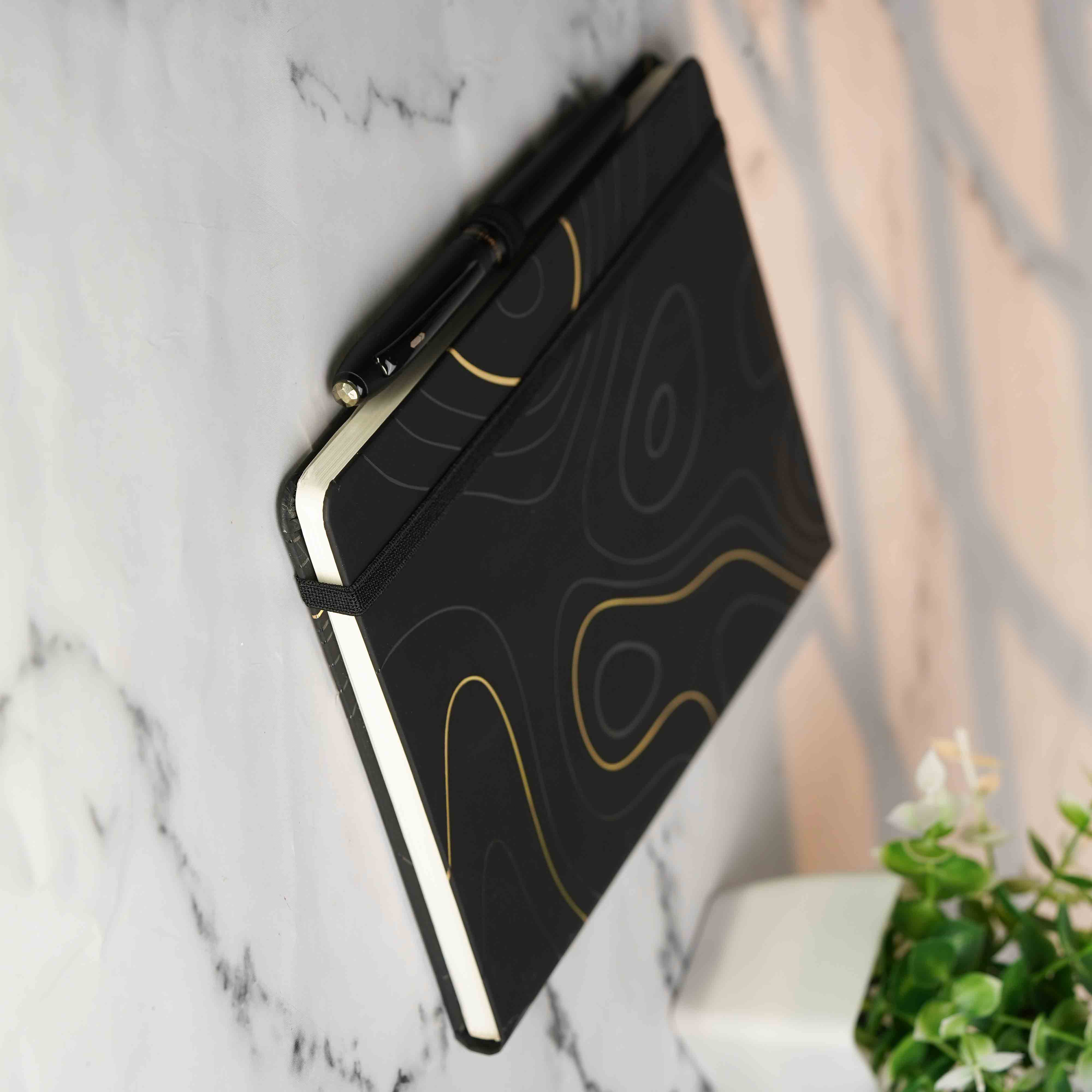 Matte Black Notebook with Ultra Matte Black Pyrite 2 in 1 MagSnap Roller Ball Pen with Stylus Personalised