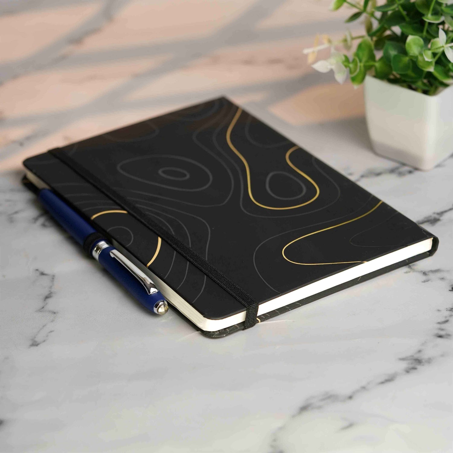 Matte Black Notebook with Ultra Matte Blue Pyrite 2 in 1 MagSnap Roller Ball Pen with Stylus Personalised