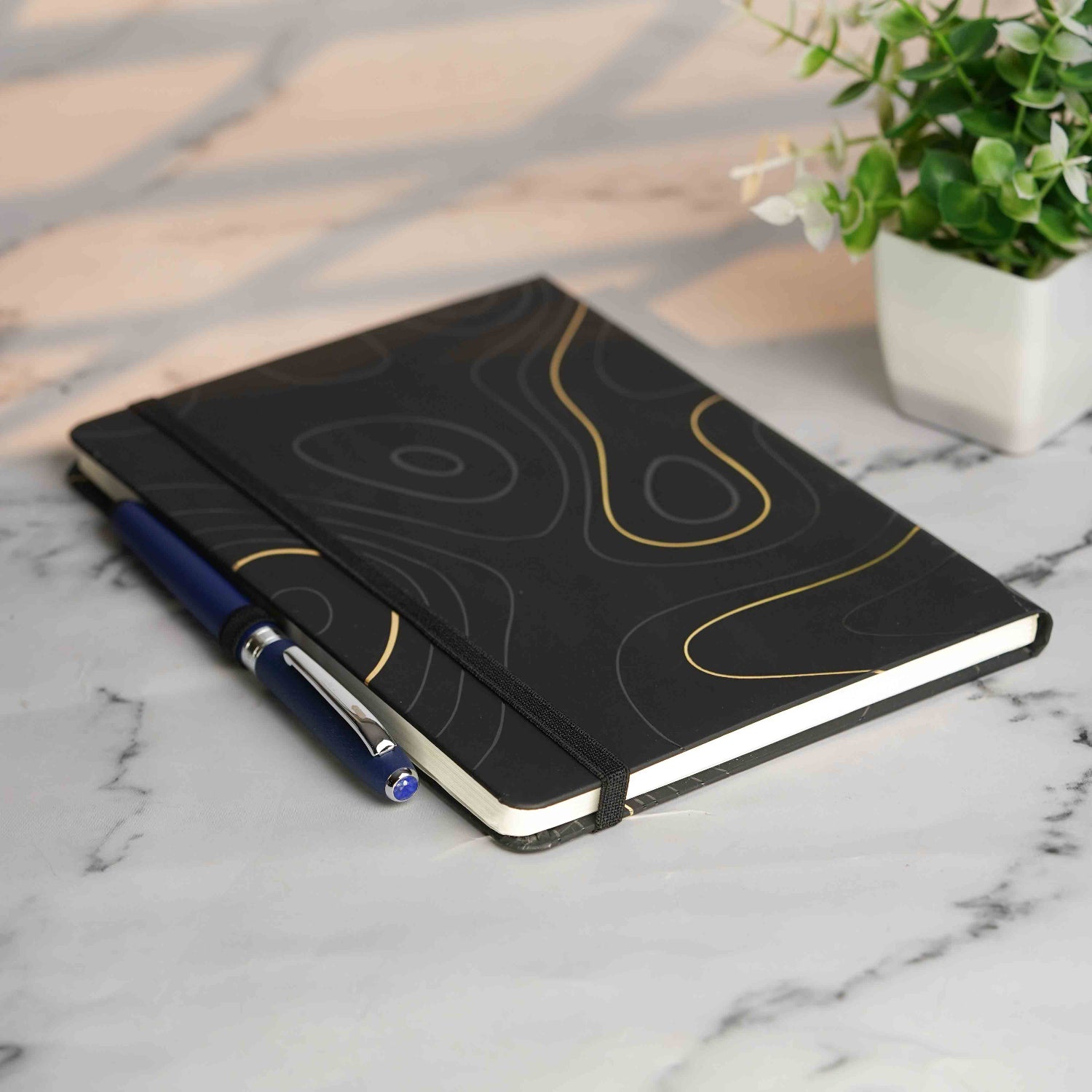 Matte Black Notebook with Ultra Matte Blue Sapphire 2 in 1 MagSnap Roller Ball Pen with Stylus Personalised