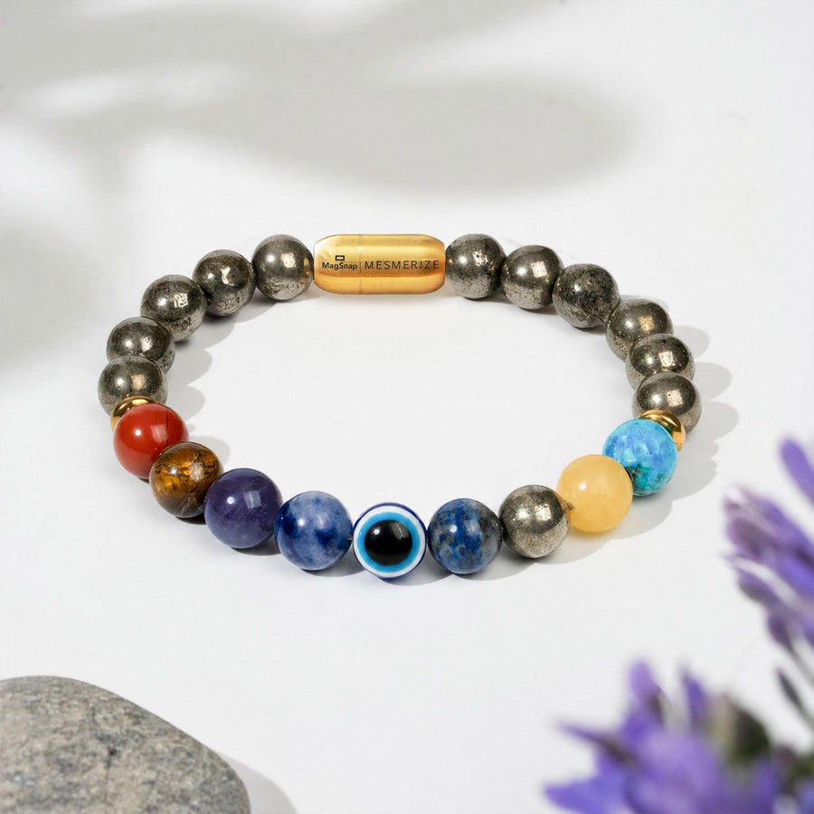 Money Magnet Pyrite 9 Chakra Natural Stone Bracelet
