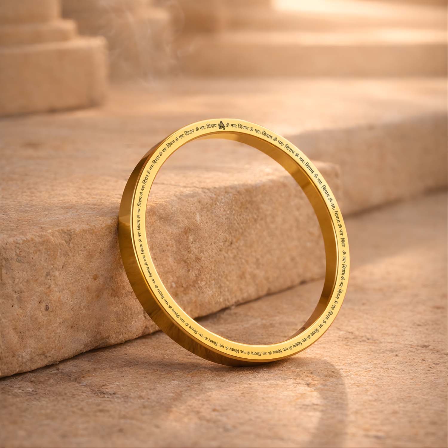 Om Namah Shivay MicroCarved Classic Round Kada Gold