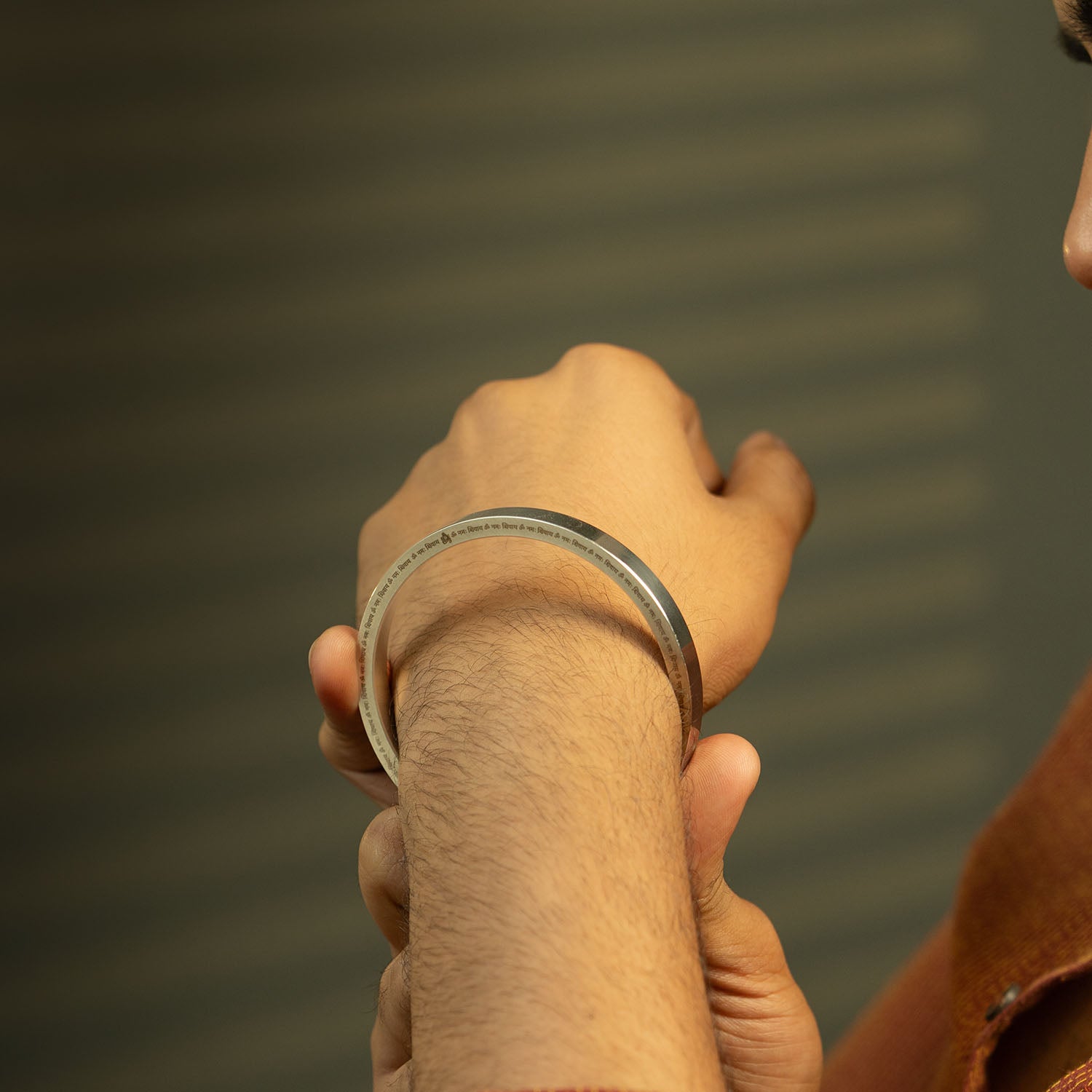 Om Namah Shivay MicroCarved Classic Round Kada Silver