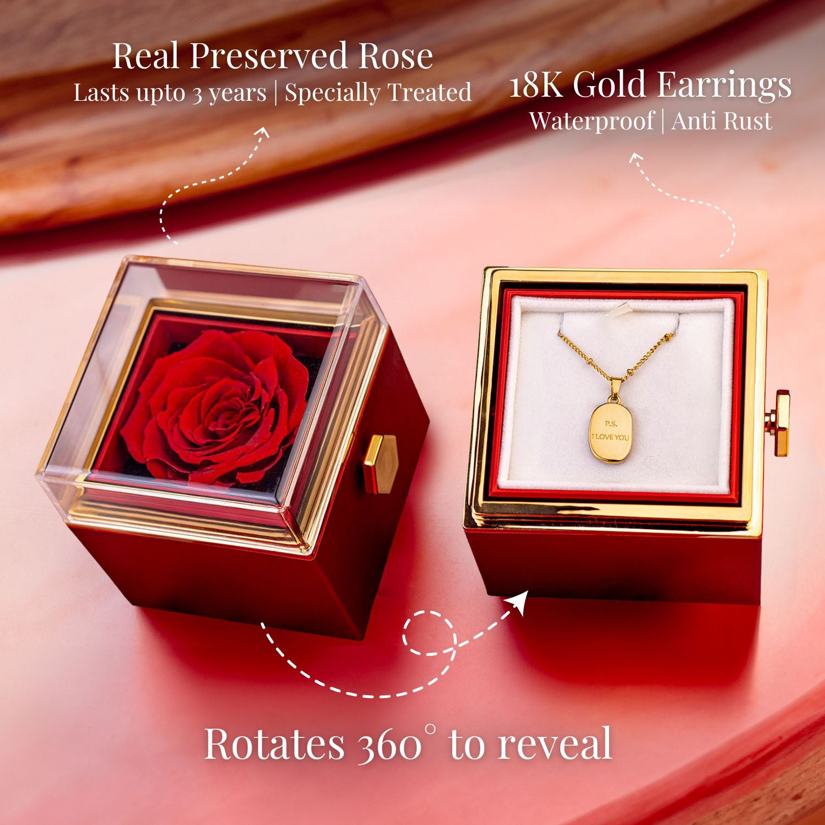 P.S I Love You Reversible Rose Necklace Gold