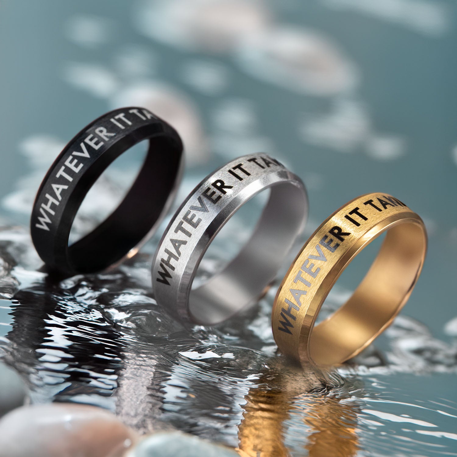 Personalised Black Beveled Ring