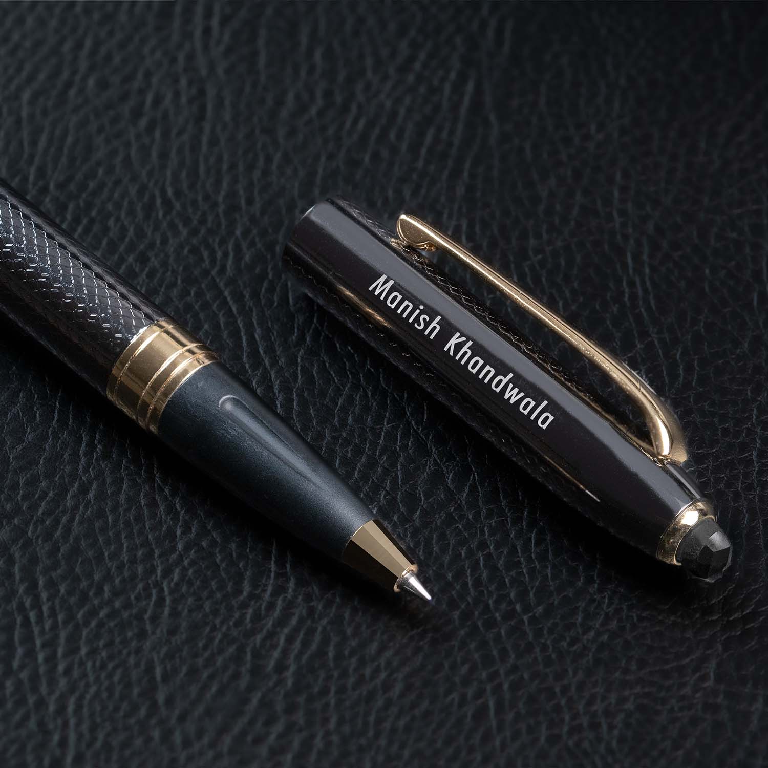 Matte Black Notebook with Obsidian 2 in 1 MagSnap Roller Ball Pen with Stylus Personalised